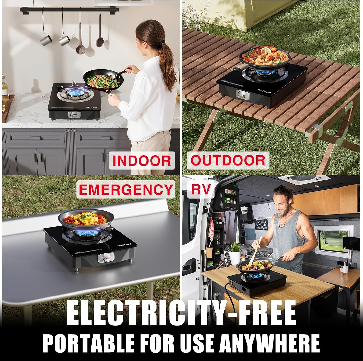 1 Burner Propane Stove 13,600 BTU High-Efficiency Tempered Glass Auto-Ignition Gas Burner Stove Top with CSA Hose for Outdoor RV Camping Emergency Cooking - Image 7