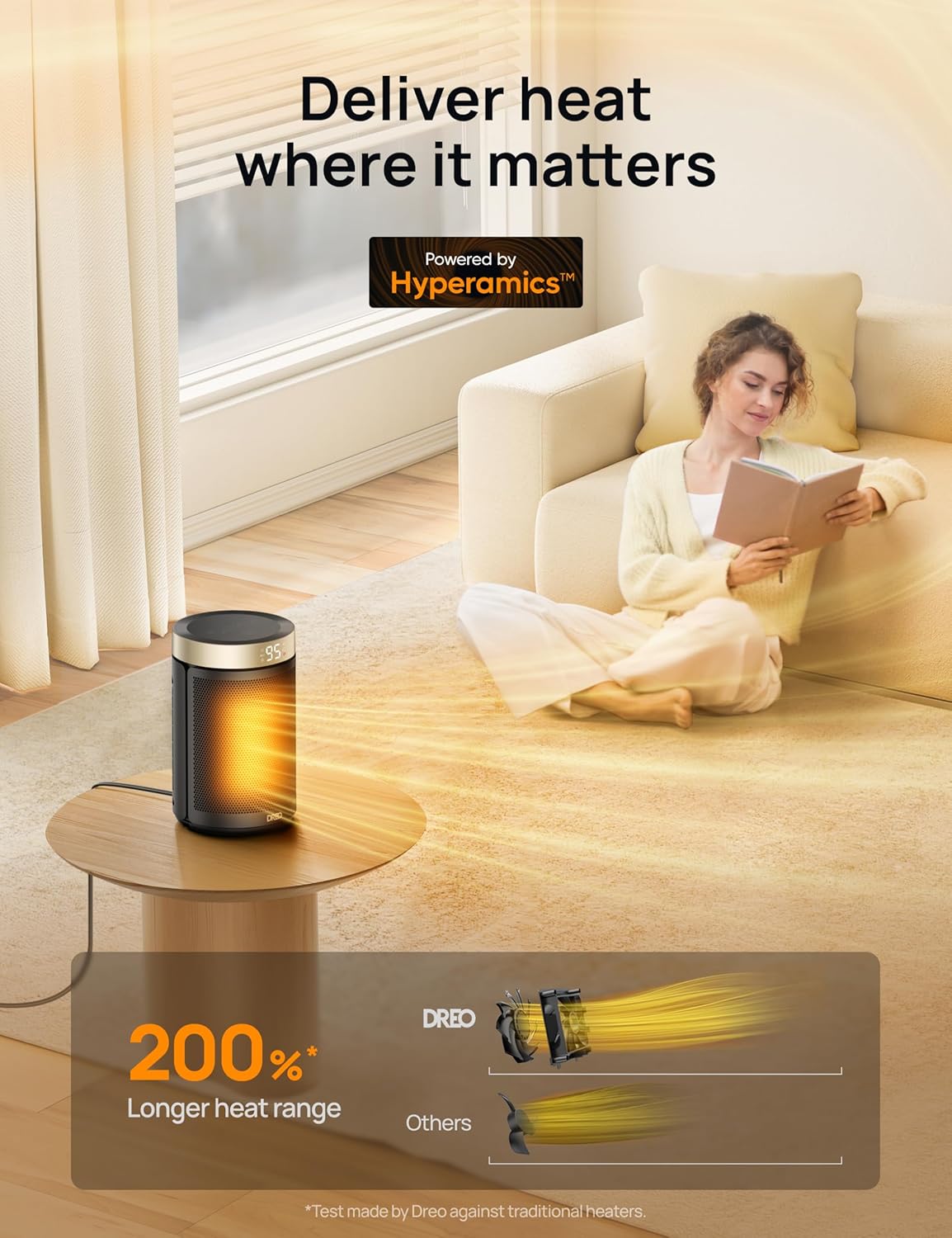 DREO Space Heater, Portable Electric Heaters for Indoor Use with Thermostat and Remote, 2024 Upgraded, Digital Display, 12H Timer, 5 Mode, 1500W PTC Ceramic Fast Safety Heat for Office Bedroom Home - Image 4