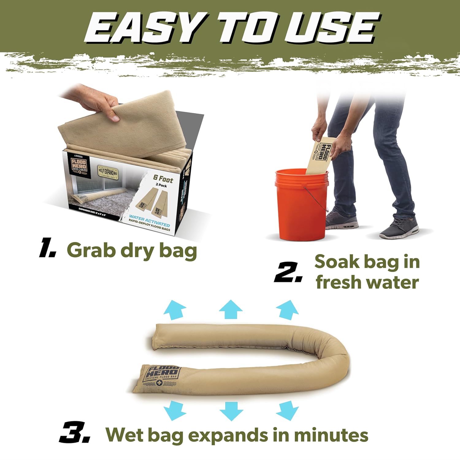 Flood Hero 6 ft Water Activated Sandbags - 2 Pack Flood Bag Barriers for Home - Image 5