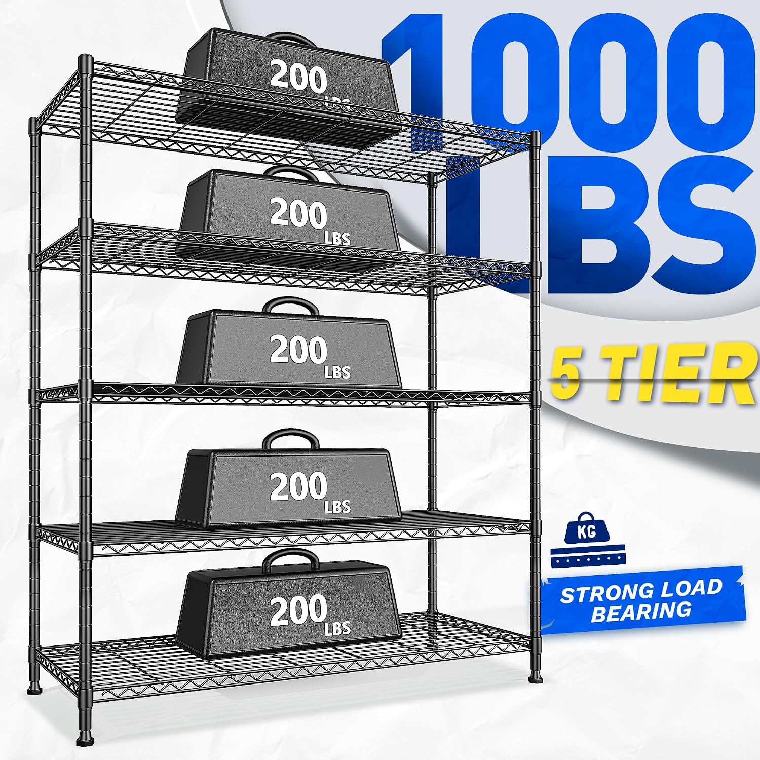 45 "W Storage Shelves 5 Tier Wire Shelving Unit Adjustable Metal Shelving Wire Shelf Pantry Shelves Wire Commercial Rack for Closet Kitchen Pantry Utility Room Garage 45" Wx 13.5" Dx70.5 H Black - Image 4