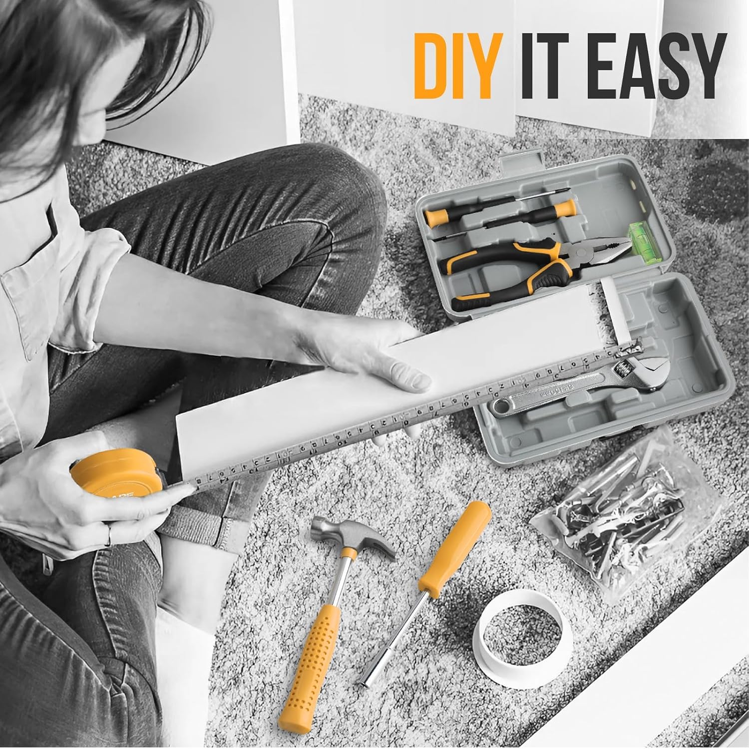 20 Pcs Basic Tool Kit, Compact Home Tool Set with Mini Tool Box, Ideal for Household Repairs, Office Maintenance, Simple DIY, General Tools User-friendly for Beginners, Women & Student(Yellow) - Image 2