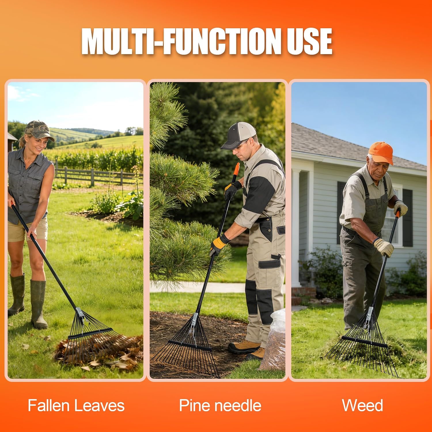 Rake for Leaves,22.8" Wide Gardening Leaf Rake for Lawns,22 Metal Tines with 33-67" Adjustable Handle Rakes for Lawns Yard Grass Flower Beds - Image 7