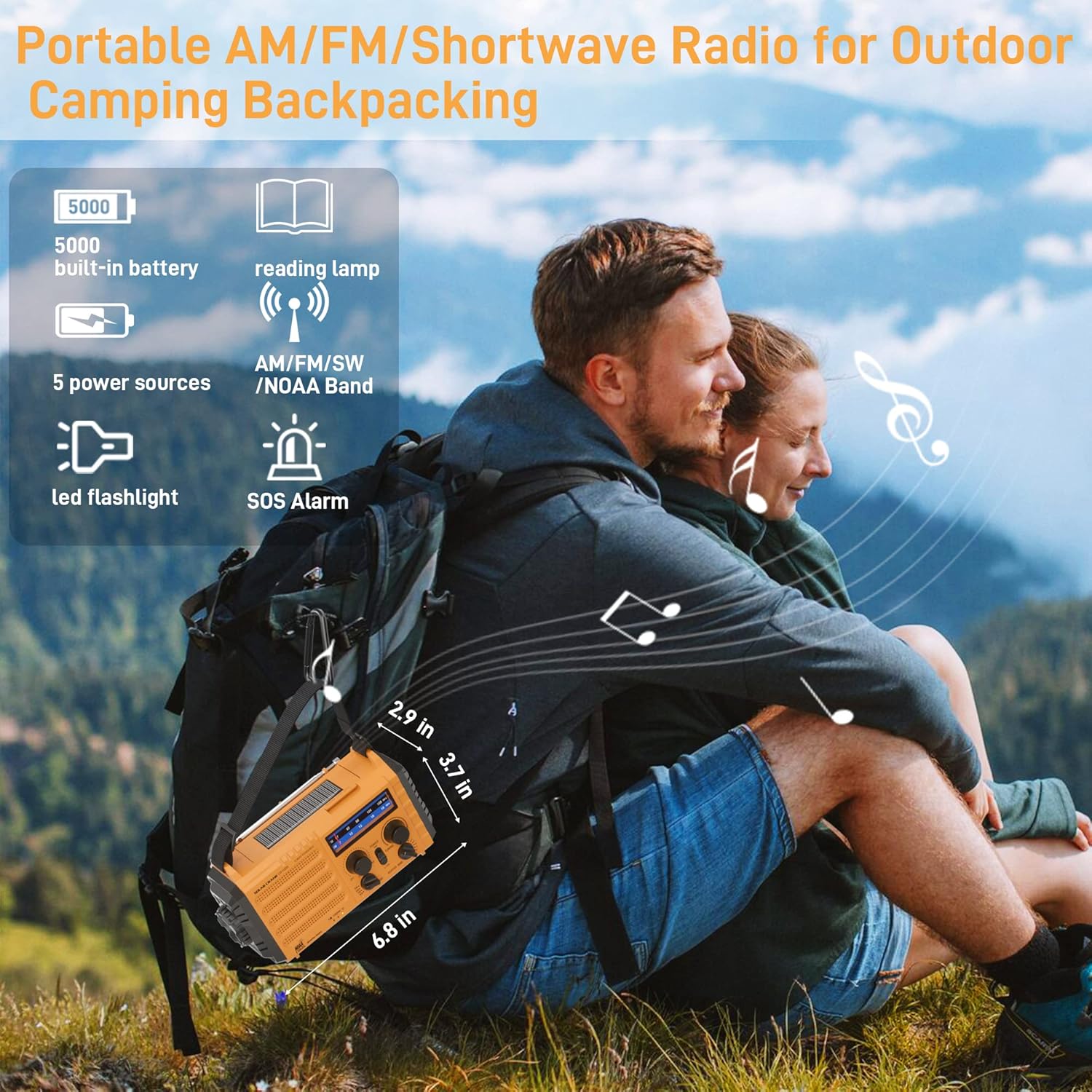 Eoxsmile Emergency Radio with NOAA Weather Alert, 5000mAh Solar Hand Crank Portable AM/FM Shortwave Radio, Rechargeable Battery Powered, USB Charger, Flashlight, SOS Alarm for Home Outdoor Survival - Image 6