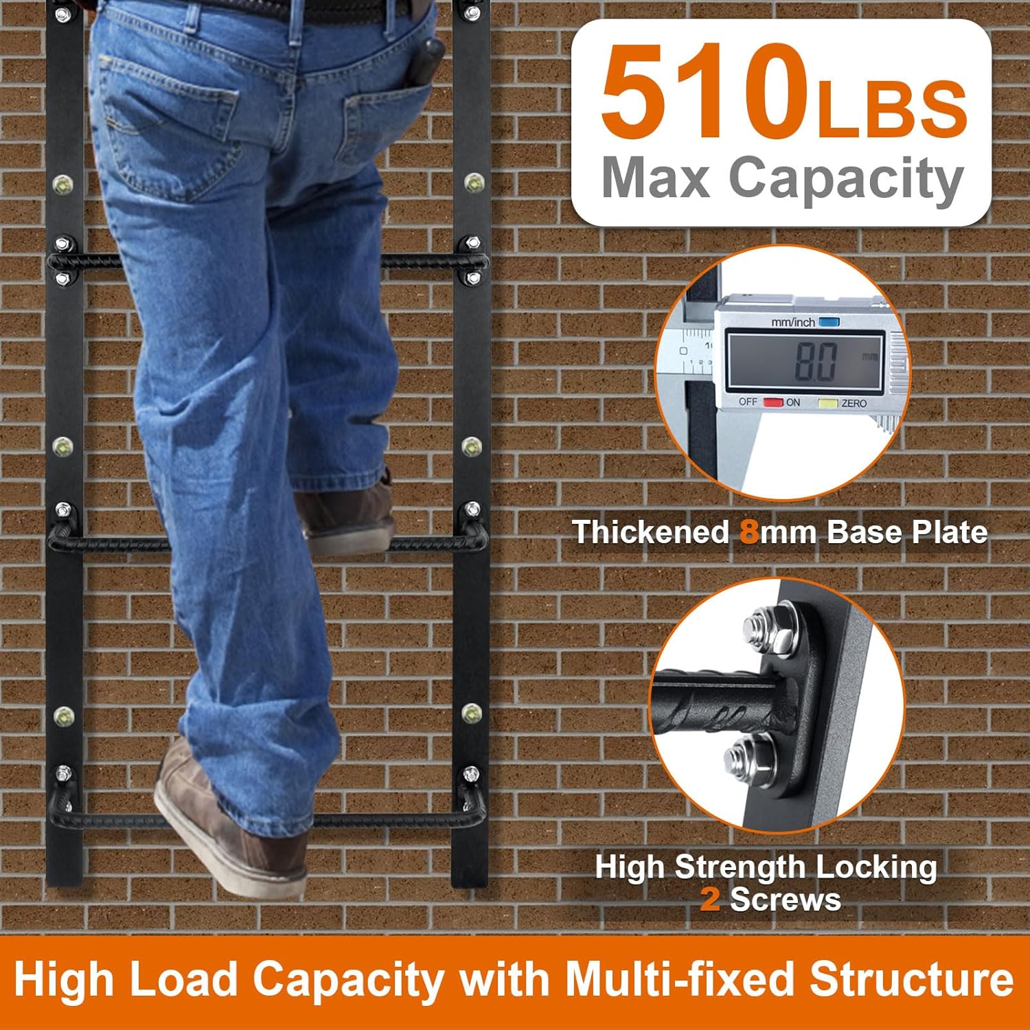 4-Rung Window Well Ladder Straight, Heavy Duty Steel Fire Escape Ladder, Powder-Coated Basement Egress Wall Mounted Ladder 45.2" Lx17.9 W, Black - Image 5
