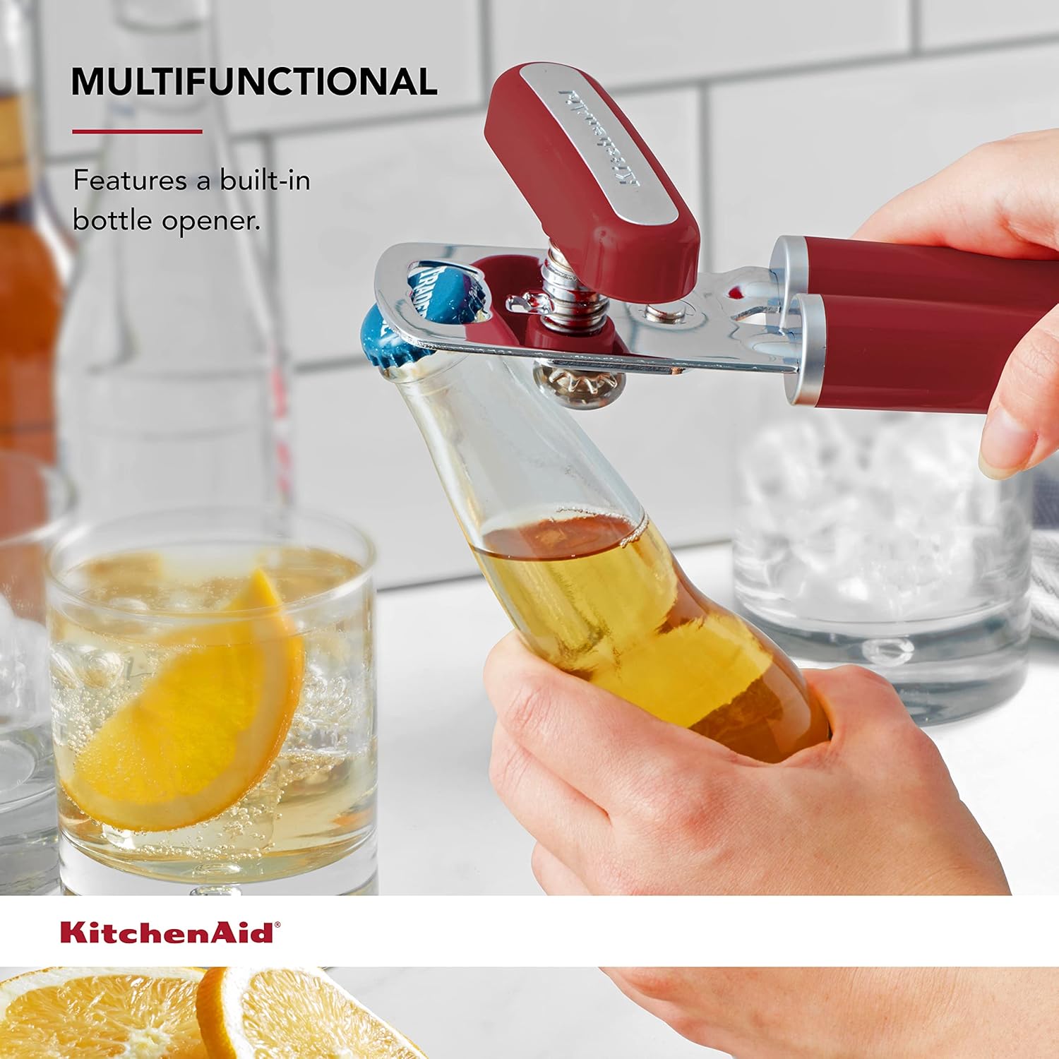 KitchenAid Classic Multifunction Can Opener and Bottle Opener Easy to Use, Razor Sharp Stainless Steel Cutting Wheel, Soft Ergonomic Handles, Empire Red - Image 3