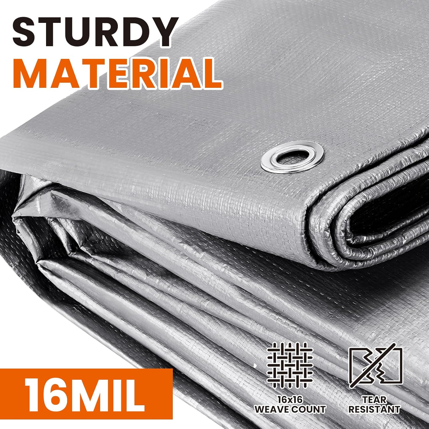 10x12 FT Tarp Waterproof, 16 Mil Tarps Heavy Duty Waterproof Multipurpose Protective Cover UV Resistant Rip & Tear Resistant with Grommets Reversible for Home Boats Cars Camping - Image 2