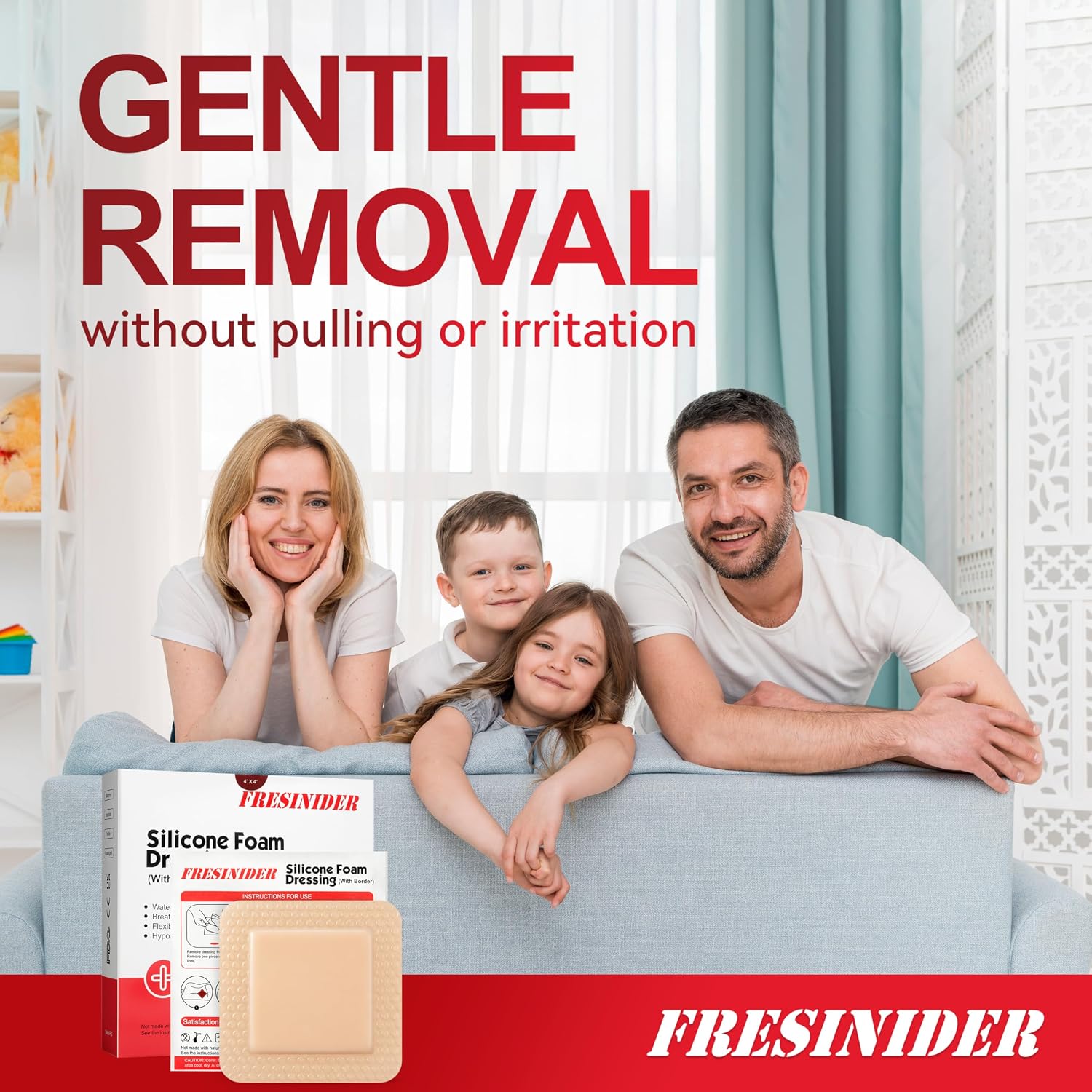 FRESINIDER Silicone Foam Dressing with Adhesive Border – Wound Dressing Bandage – Silicone Foam Pad – Pack of 5 – 4 x 4 Inches Large Waterproof Bandages – Self Adhesive Wound Care and Dressings - Image 8