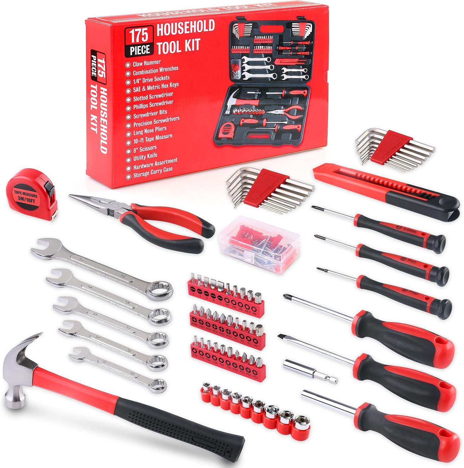 WINNER 175-Piece Multi-Purpose Automotive and Household Tool Kit in Toolbox Storage Case, Perfect for General Home and Auto Repairs, House DIY Project, Garage, Car, Travel Emergency, Father's Day Gift - Image 4
