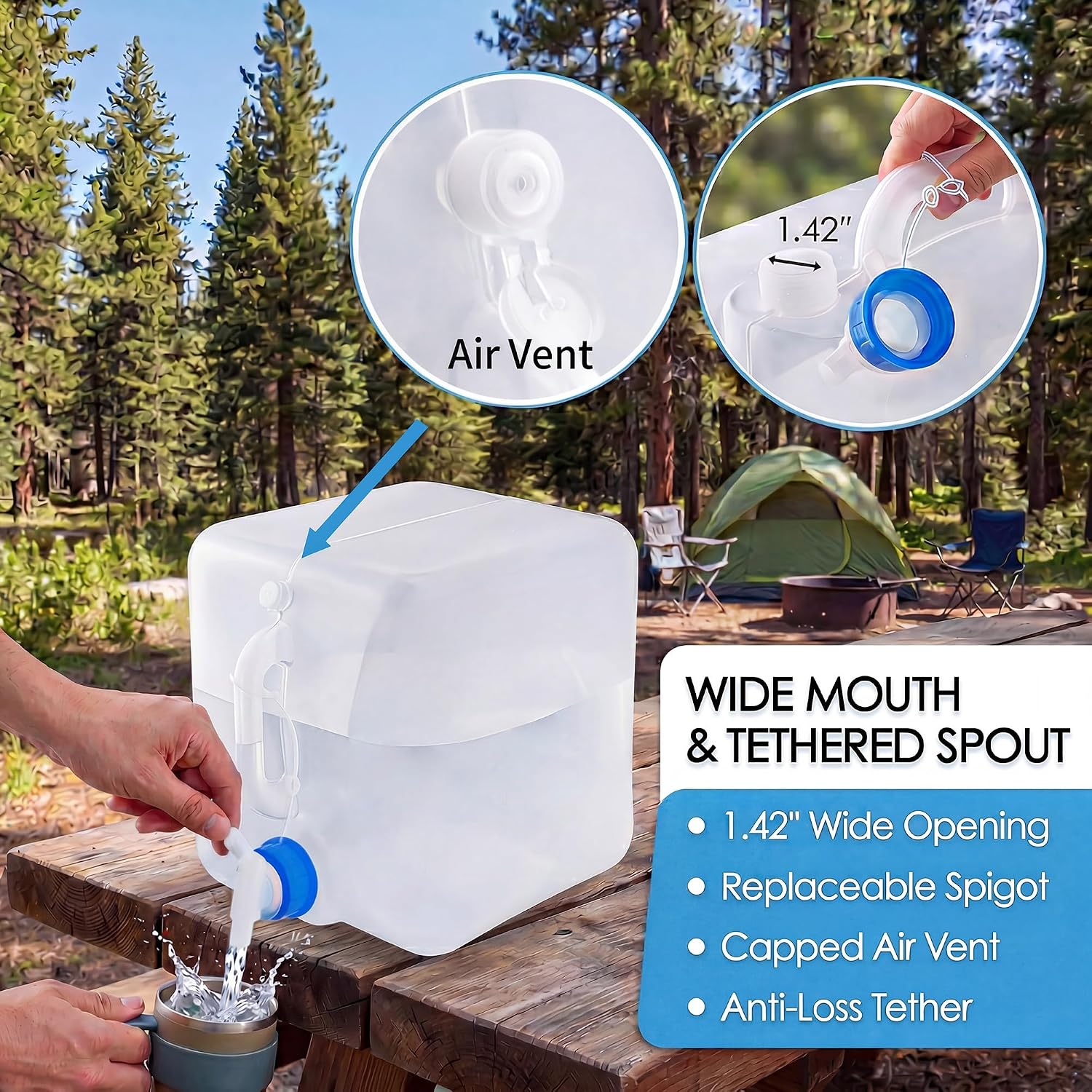Collapsible Water Container with Spigot, 2×5.3 Gallon BPA Free Camping Water Storage Jug Carrier, for Outdoors Hiking Backpack RV Travel & Emergency, Portable Foldable Survival Water Canteen - Image 4