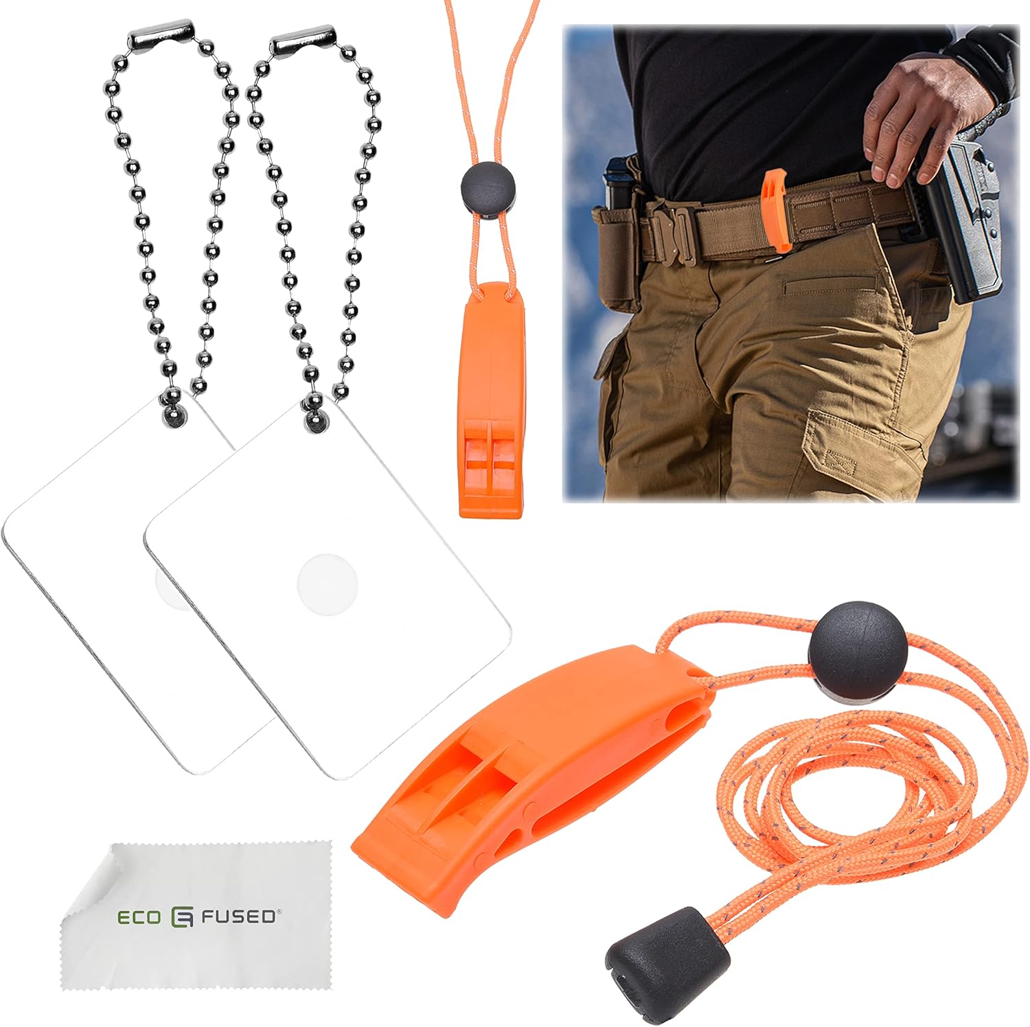 Eco-Fused 2X Survival Whistle and 2X Signal Mirror - Outdoor Survival Kit Rescue Flash Mirror - Clip-on Whistle with Lanyard - Backpacking, Camping, Marine Use, Outdoor Activities - Image 5