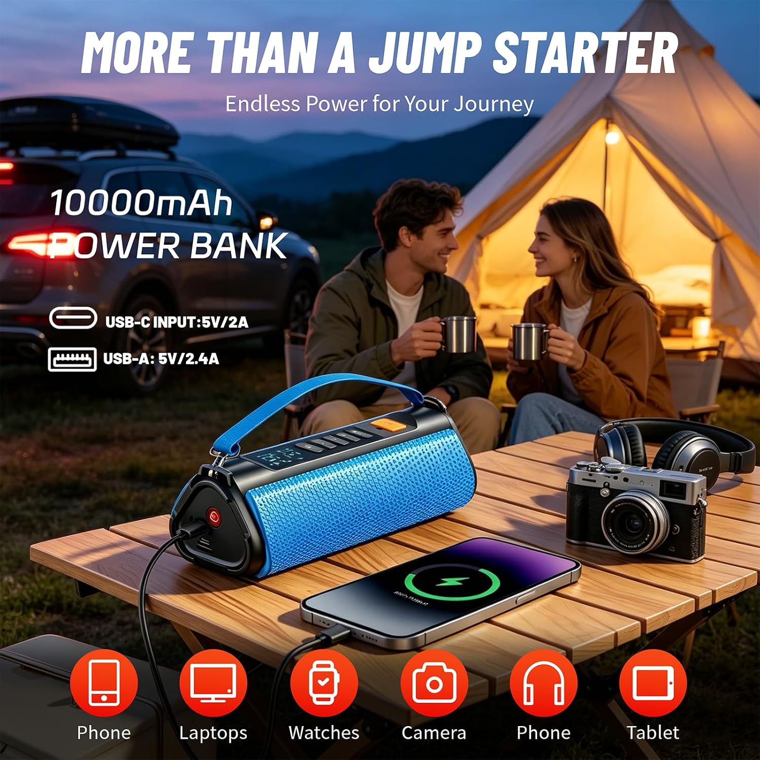 Car Battery Jump Starter with Air Compressor, 2500A Car Jumper Starter Portable150PSI, Battery Jumper Starter Portable Jump Box for Car Battery with 600LM,Jumper Cables, LCD Display - Image 5