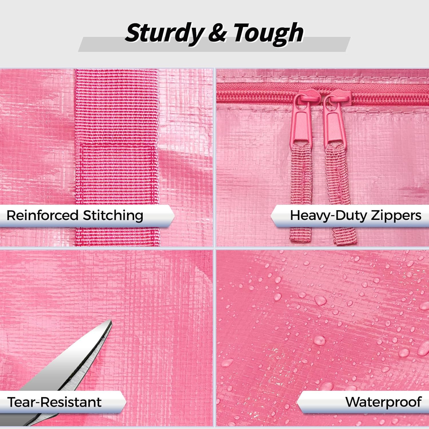 8 Pack Extra Large Heavy Duty Moving Bags, Pink Storage Bins with Lids, Reinforced Handles & Heavy-Duty Zippers Moving Boxes Storage Bags Totes for Clothes Packing, Dorms, College Supplies, Pink - Image 3