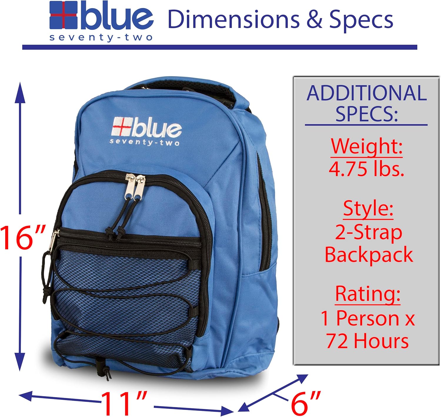 Blue Coolers Blue Seventy-Two | 72 Hour Emergency Backpack Survival Kits for 1 Person | Survival Kit for Wildfires, Earthquakes, Tornado, Hurricane, and Other Emergencies… - Image 3