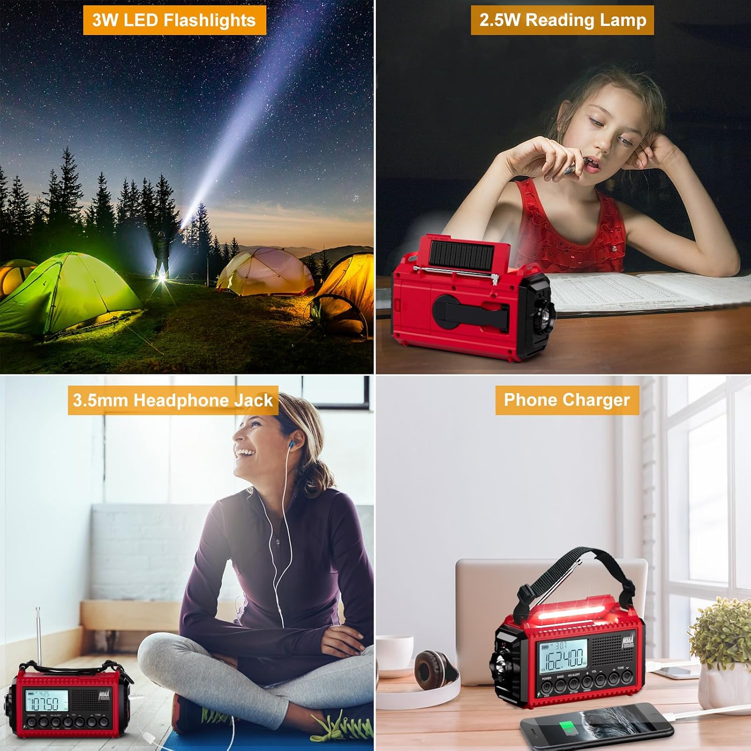 Raynic Emergency Radio, 5000mAh/18500mWh Weather Radio, Solar Hand Crank Emergency Radio with AM/FM/SW/NOAA, Cell Phone Charger, Headphone Jack, Flashlight, Type-C Charging and SOS Siren for Hurricane - Image 3