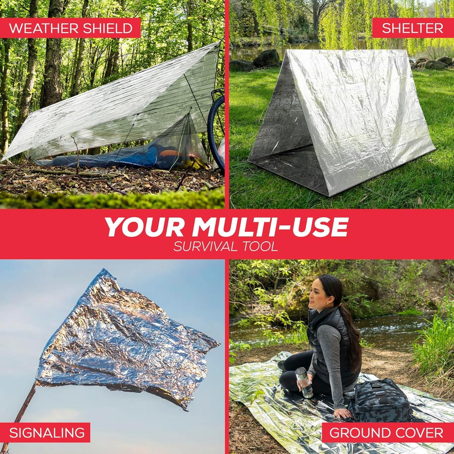 Emergency Blanket 4-Pack Space Mylar Blankets Survival Gear and Supplies Reusable Thermal Camping Hunting Essentials First Aid Car Backpacking Marathon Kit Prepper Go Rave Bug Out Bag Foil Cold Winter - Image 5