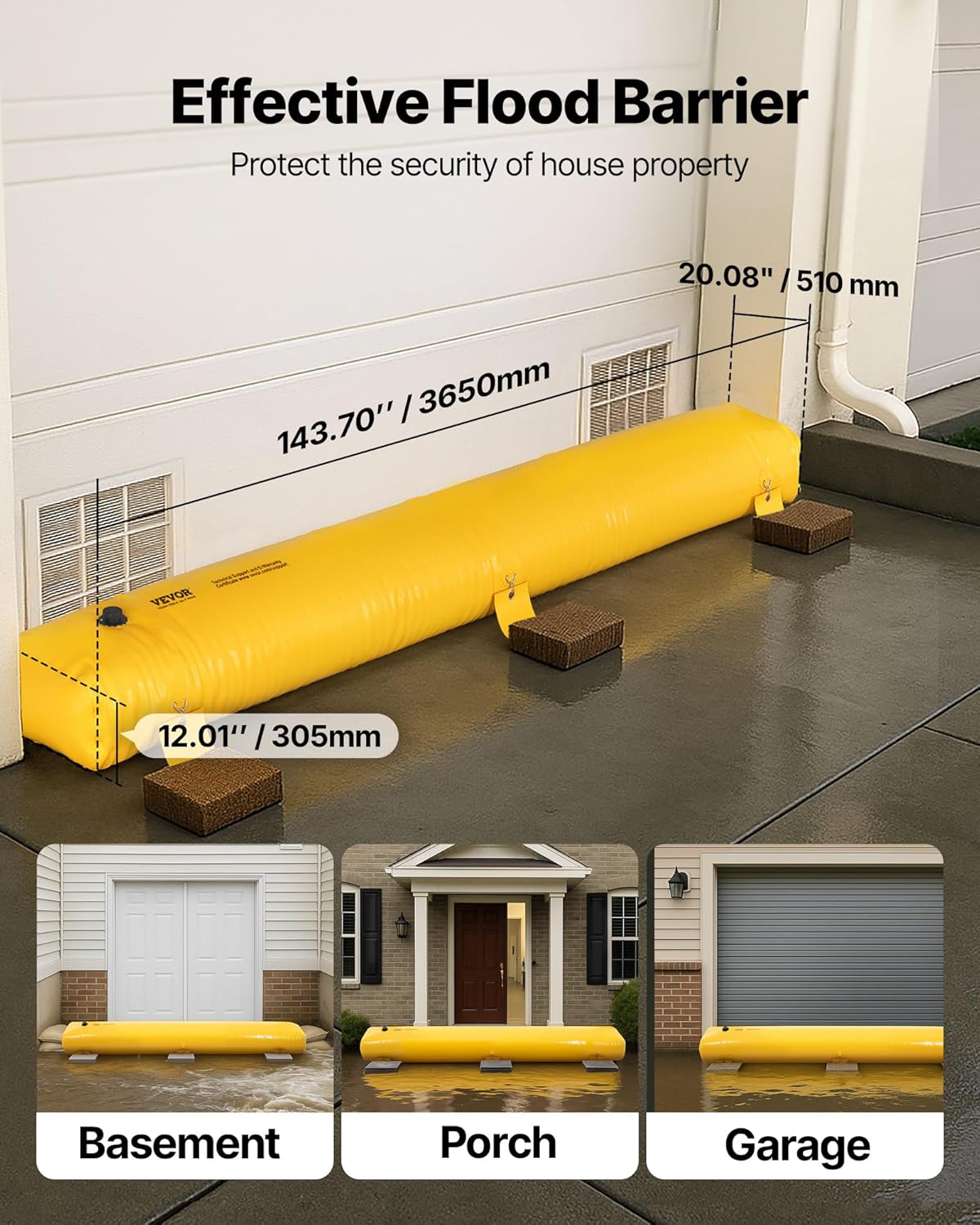 Flood Barrier, Flood Bags, Sandbag Alternative, Water Barrier for Flooding with Great Waterproof Effect, Reusable PVC Water Diversion Tubes, Lightweight Flood Barriers for Home, Door, Garage - Image 2