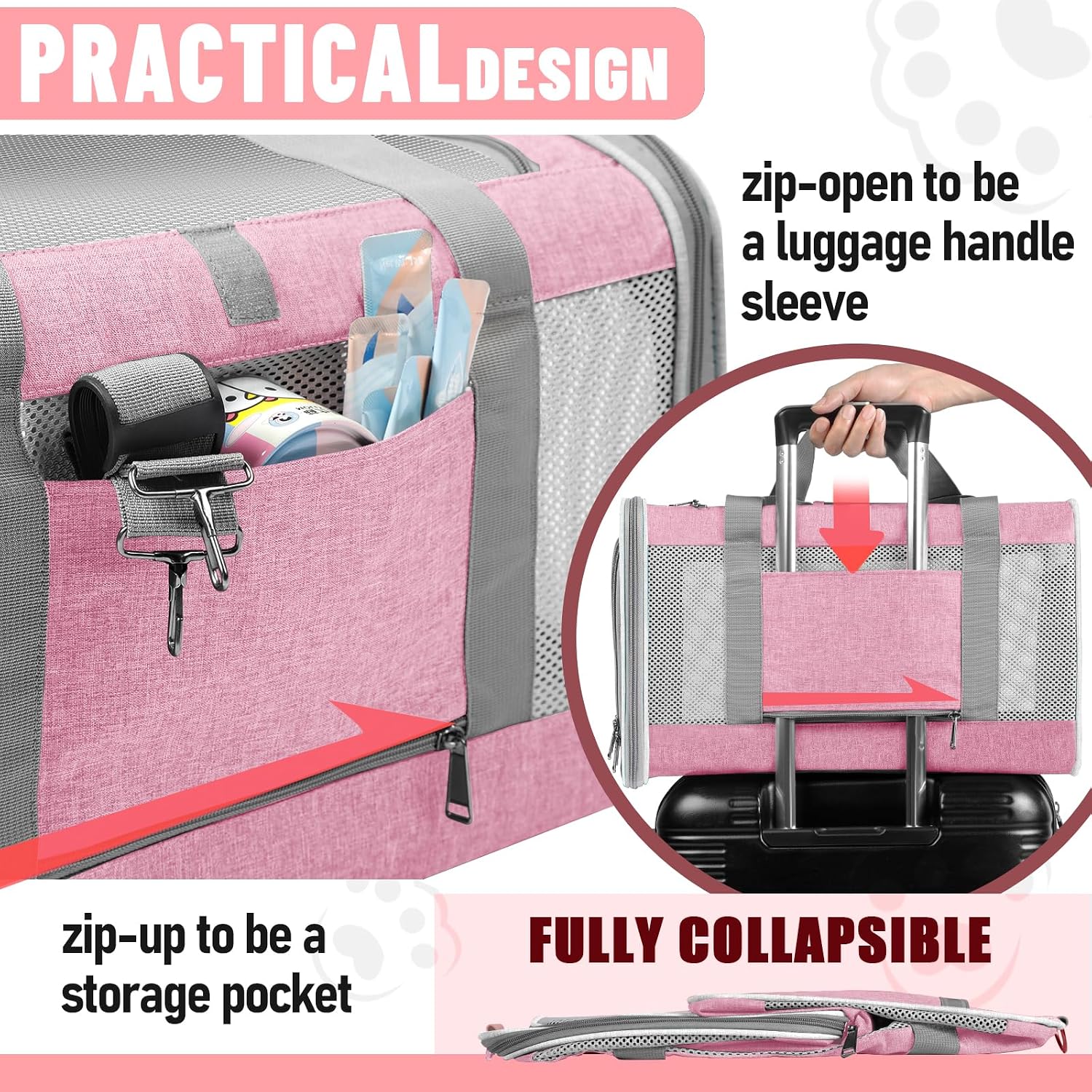 GAPZER Cat Carrier 20lbs Top Open/Soft Sided Small Pet Dog Travel Carrying Crate/Collapsible Puppy Transport Carry Bag/Sturdy Pet Cages Chihuahuas Mini Dog 10lbs Pink - Image 7