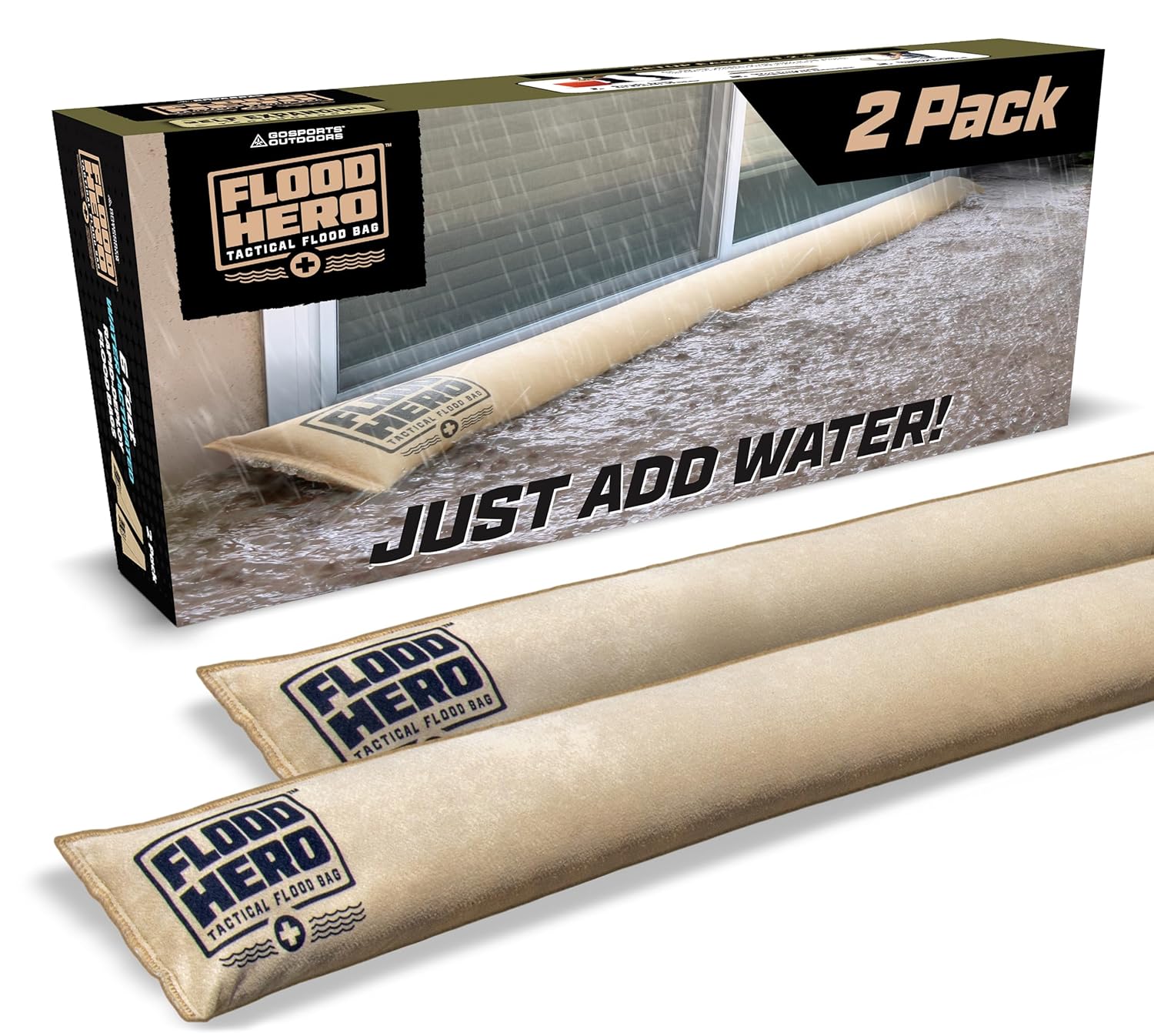 Flood Hero 6 ft Water Activated Sandbags - 2 Pack Flood Bag Barriers for Home