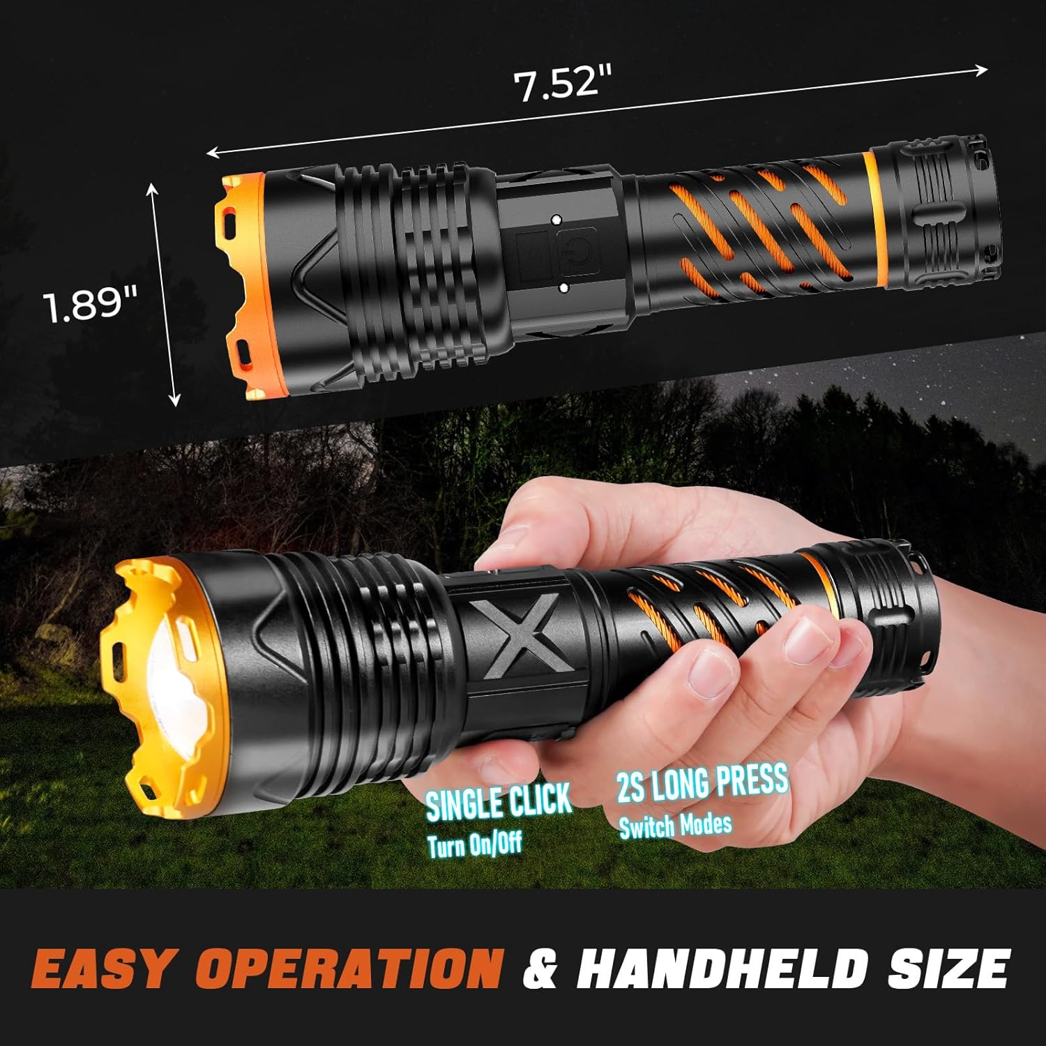 Super Bright Flashlight High Lumens 100000 Rechargeable, Powerful Strong 50W LED, Long Lasting 15 Hours, Quick USB C Charge, Improved Single Click Design 3-Mode, LCD Display & Output, for Hiking Home - Image 3