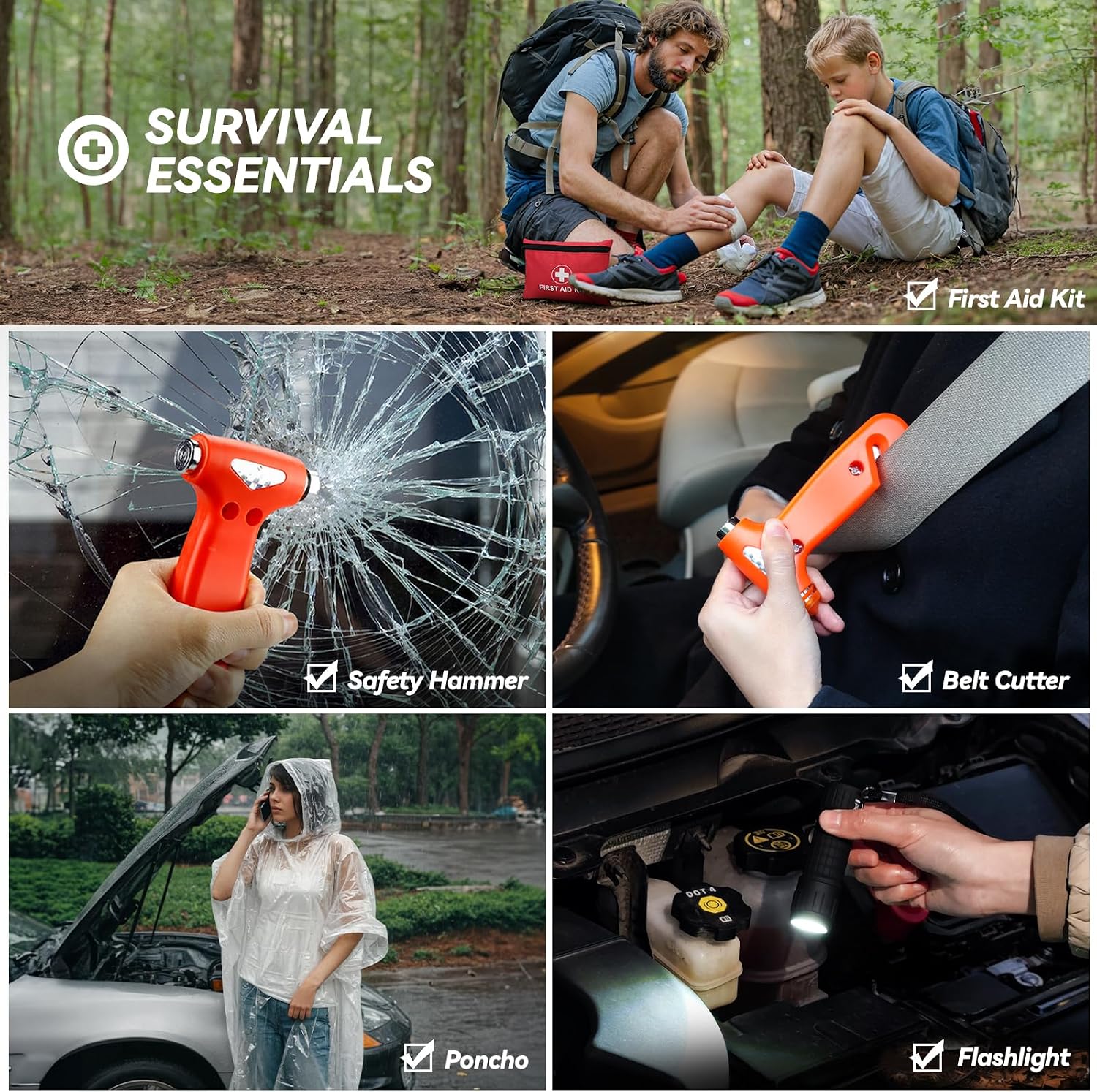 VCANENERGY Car Emergency Kit with Jumper Cable, First Aid Kit, Winter Travel Assistance with Detachable Snow Shovel, Safety Emergency Kit for Cars, Trucks - Image 9