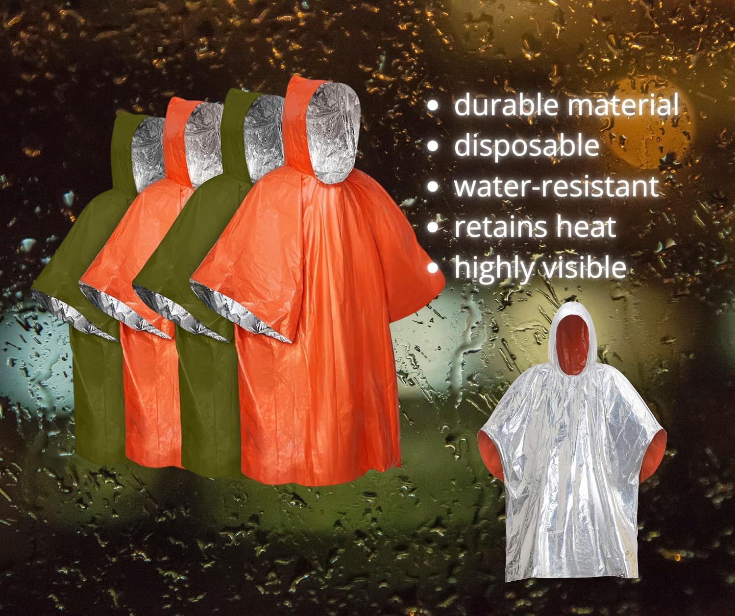Emergency Survival Kit for Hurricane, Storm, Tornado, El Niño Preparedness | Insulated Poncho, Flashlight, Emergency Blanket, Water Supplies, Personal Disaster Gear - Image 6