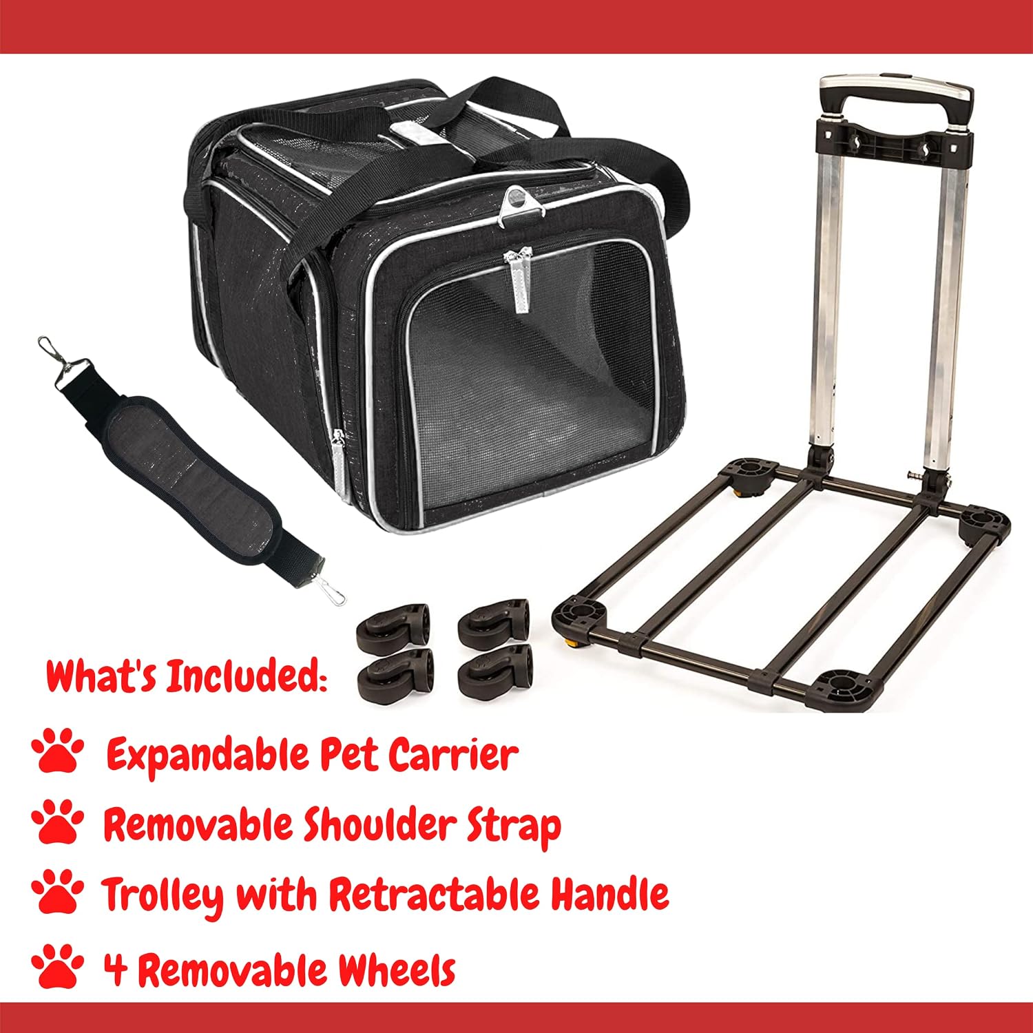 RUFF LIFE 101 Airline Approved Expandable Premium Pet Carrier on Wheels- Two Sided Rolling Carrier- Designed for Dogs & Cats- Extra Spacious Soft Lined Carrier! (Black) (RL-PET-CARRIER-WHEELS) - Image 9