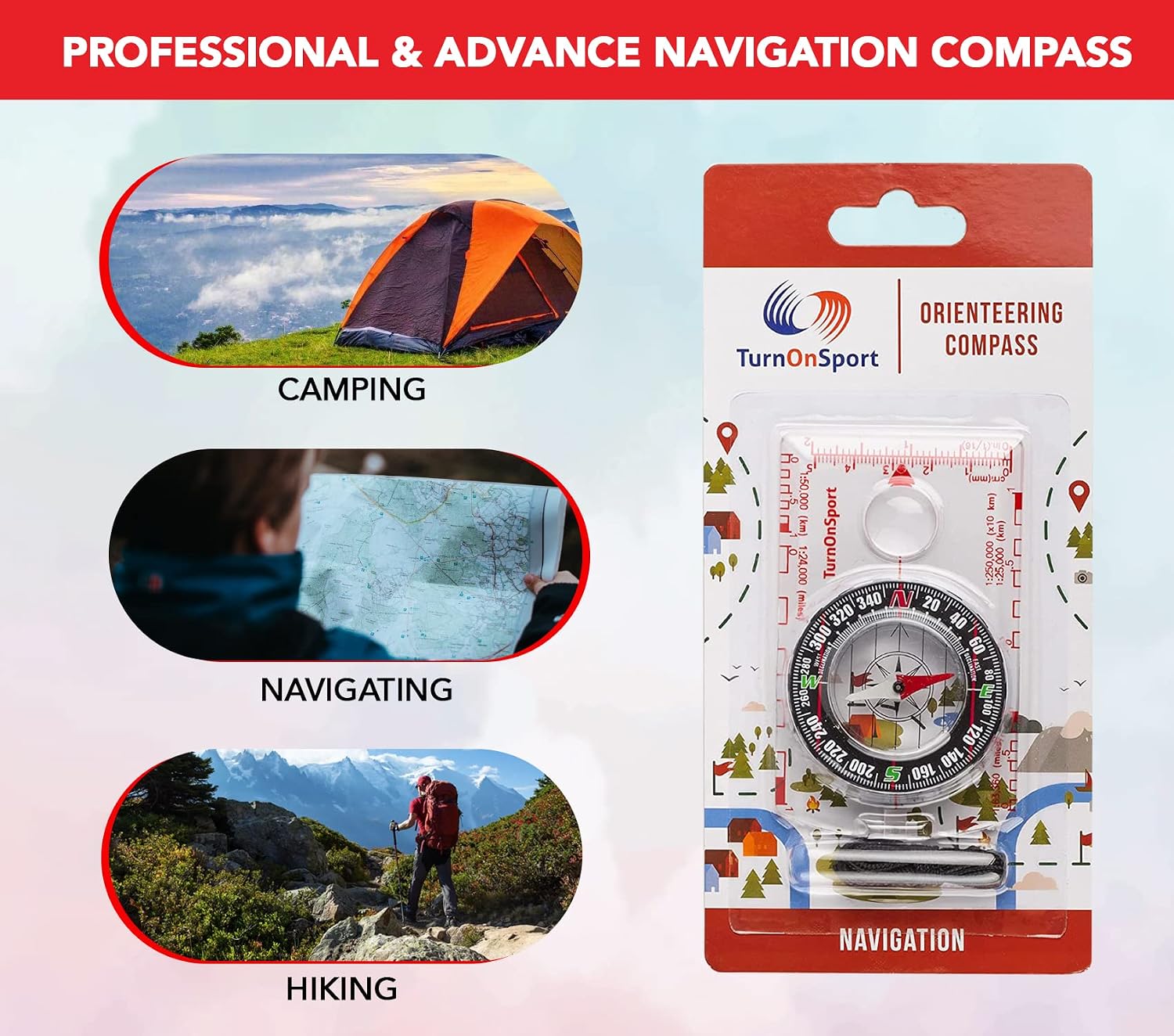 TurnOnSport Orienteering Compass - Advanced Scout Compass for Hiking, Camping, and Backpacking - Best Survival Gifts for Kids - Image 6