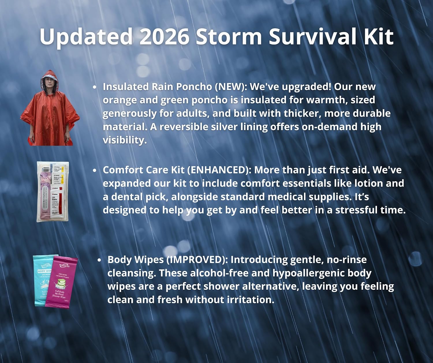 Emergency Survival Kit for Hurricane, Storm, Tornado, El Niño Preparedness | Insulated Poncho, Flashlight, Emergency Blanket, Water Supplies, Personal Disaster Gear - Image 5