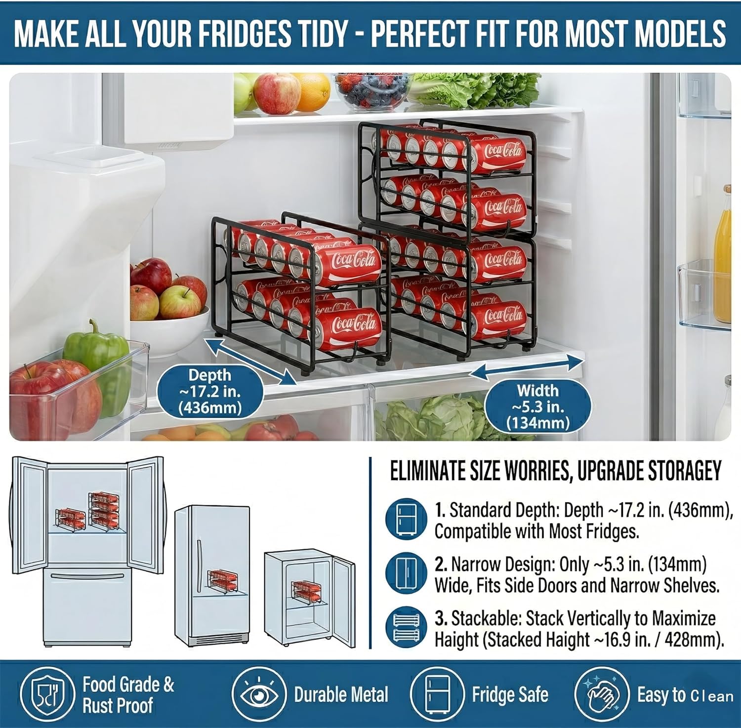 CANYAVE Soda Can Organizer Storage Rack, 2 Pack Stackable Beverage Soda Can Dispenser Organizer Holder for Refrigerator, Cabinet, Pantry (Black) - Image 4