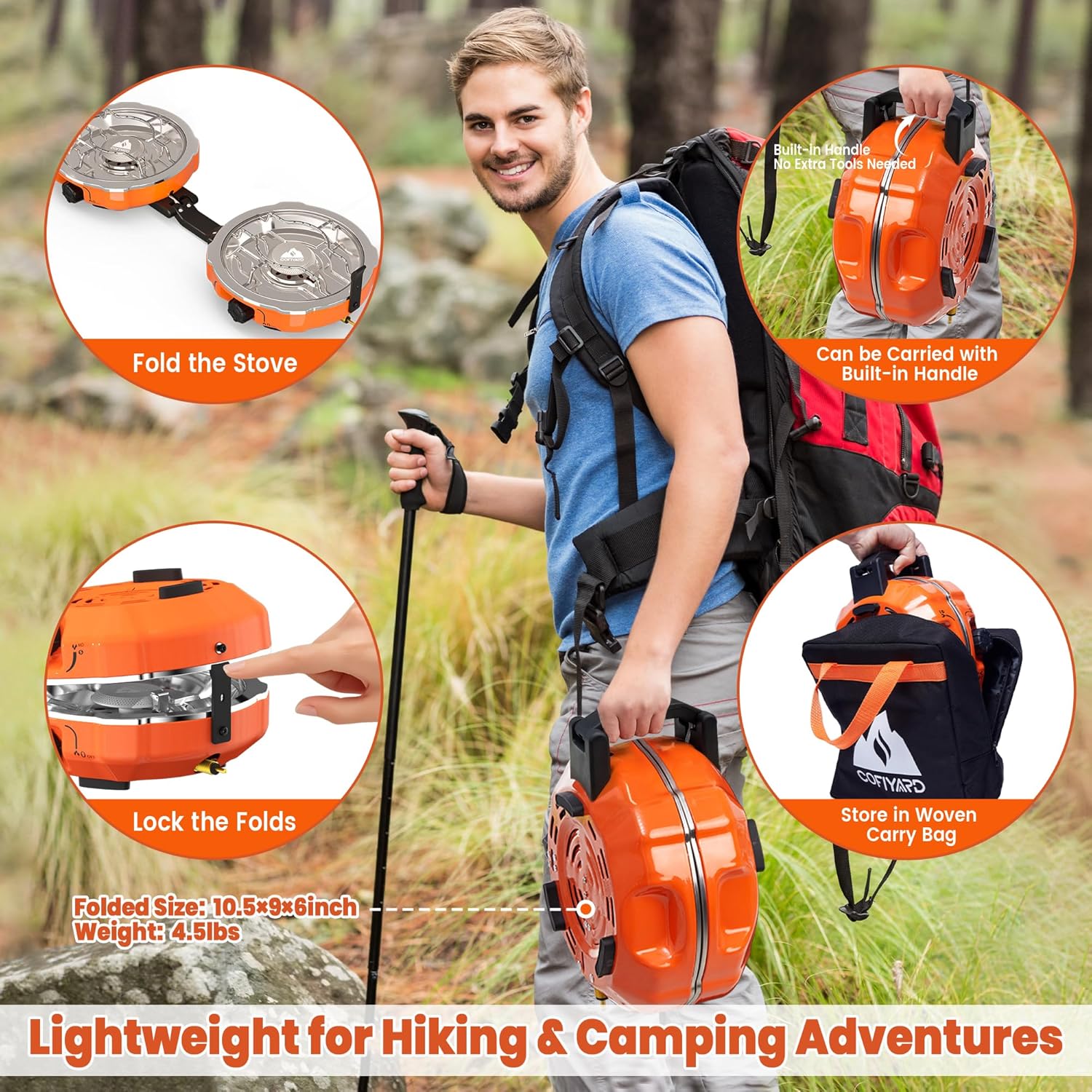 Cofiyard 20,000 BTUs 2 Burner Propane Camping Stove, Portable Folding Camp Stove with Adjustable Burners, Regulator and Carrying Bag, Dual Gas Stoves Easy Carrying Handle for Tailgating, Camping, BBQ - Image 5