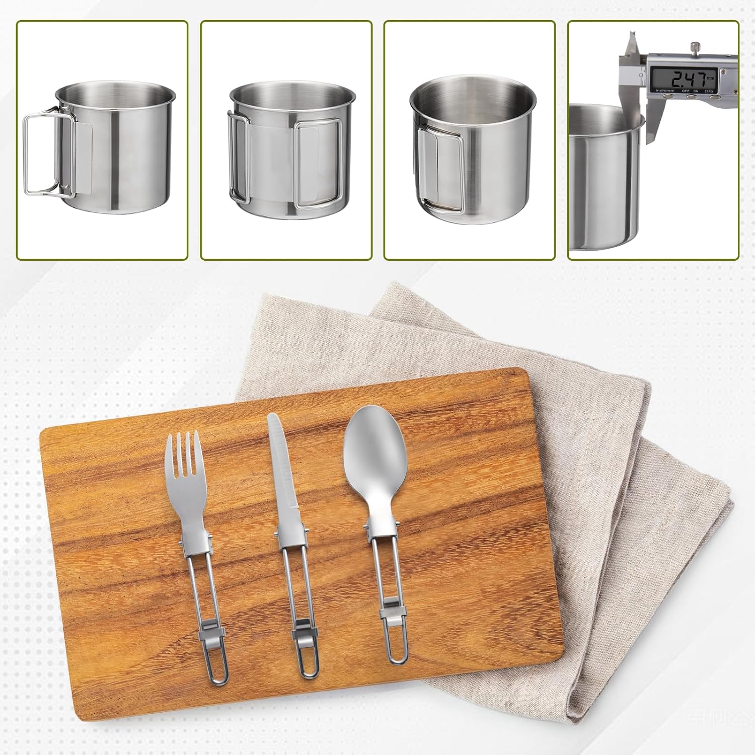 Camping Cookware Kit Backpacking, 0.33Gal Pots and 0.17Gal Pans Set,0.08Gal SUS304 Cup, Forks Knives Spoons for Hiking,Camping,Outdoor Cooking,Picnic,Solo Camping cookware - Image 4