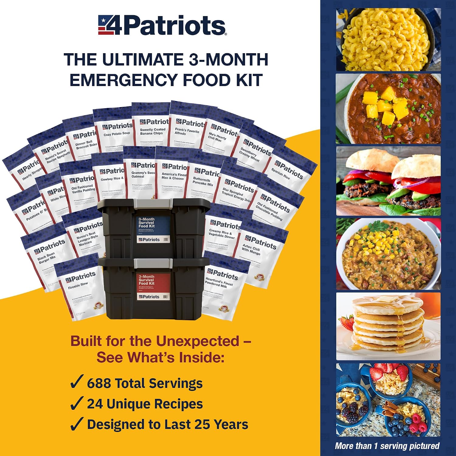 4Patriots 3-Month Survival Food Kit: Emergency Food Supply Designed to Last 25 Years, 688 Servings - Image 2