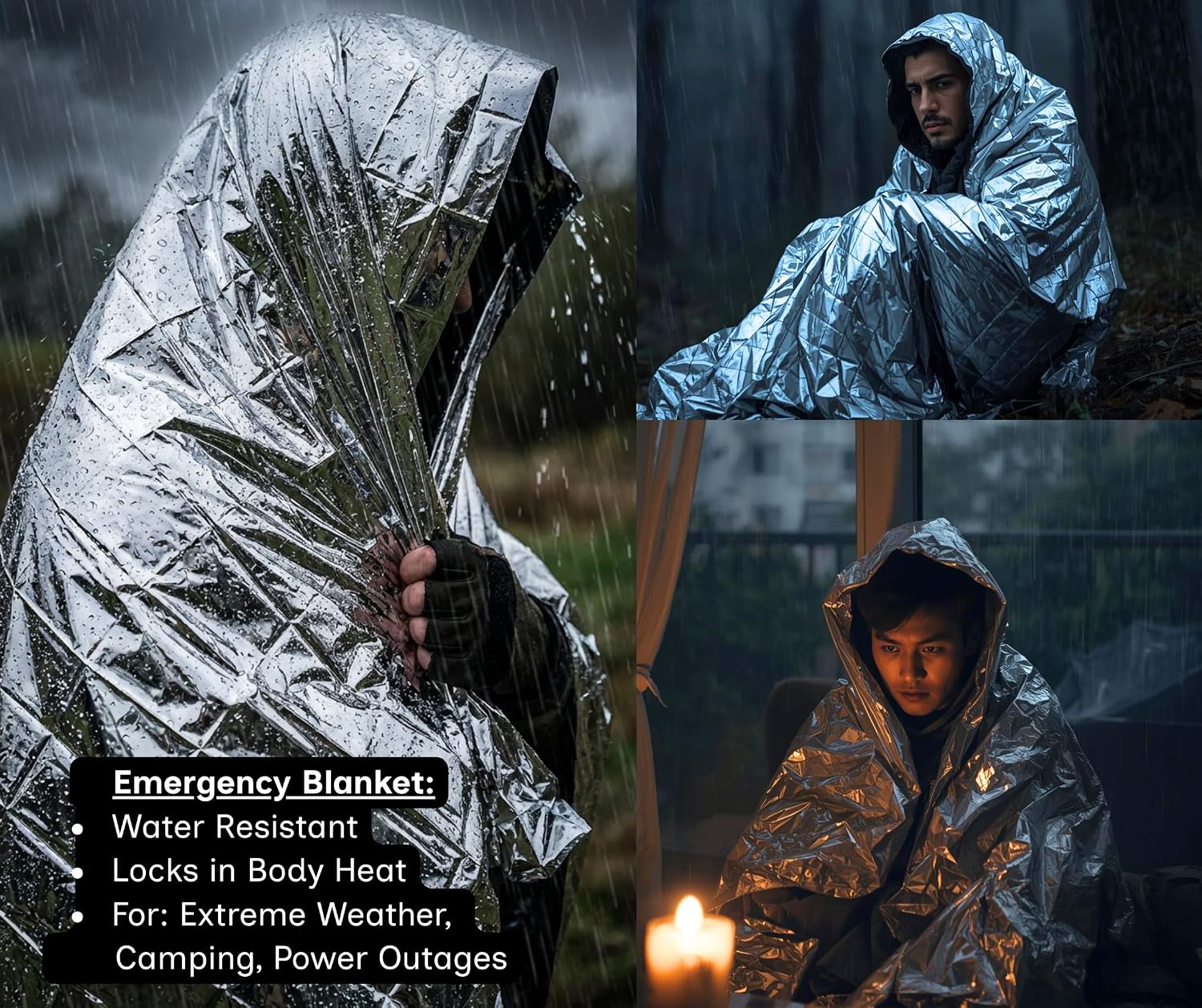 Emergency Survival Kit for Hurricane, Storm, Tornado, El Niño Preparedness | Insulated Poncho, Flashlight, Emergency Blanket, Water Supplies, Personal Disaster Gear - Image 3