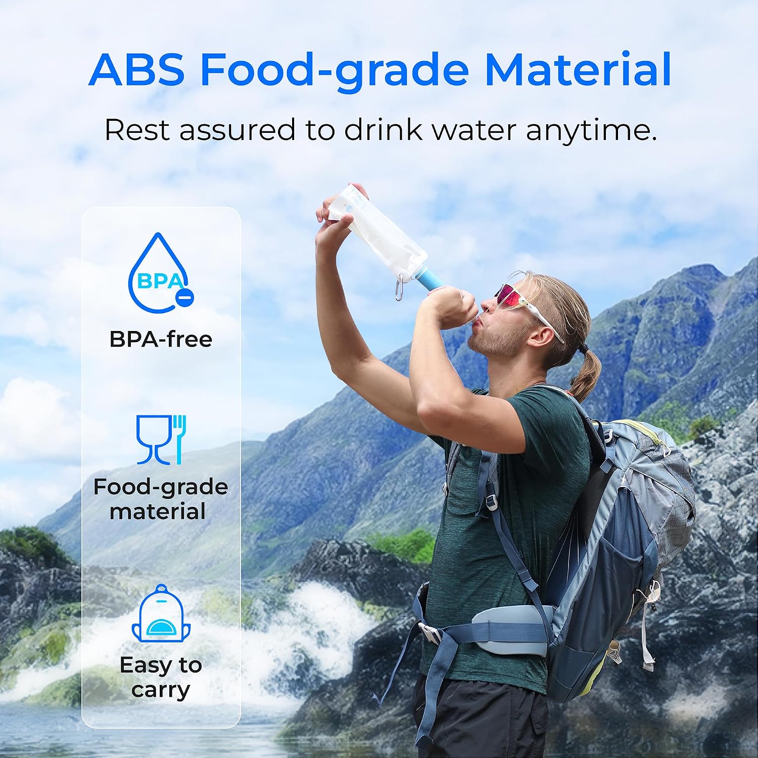 Waterdrop Water Filter Straw, Camping Water Filtration System, Water Purifier Survival Outdoor Drinking Water Purifier for Travel, Backpacking and Emergency Preparedness, 0.1 Micron (Blue), Pack of 3 - Image 6