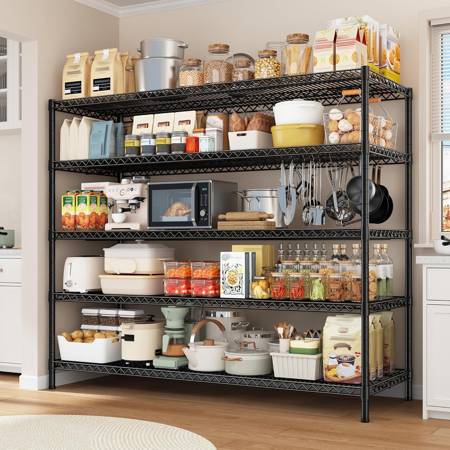 REIBII 3200LBS Storage Shelves 55.5" W Garage Shelving Heavy Duty 5 Tier Adjustable Wire Shelving Unit Metal Shelving for Garage Pantry Commercial Basement,55.5" W X 18''D X 71" H - Image 2