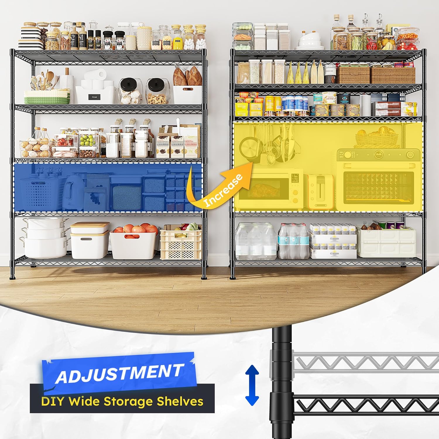 45 "W Storage Shelves 5 Tier Wire Shelving Unit Adjustable Metal Shelving Wire Shelf Pantry Shelves Wire Commercial Rack for Closet Kitchen Pantry Utility Room Garage 45" Wx 13.5" Dx70.5 H Black - Image 6