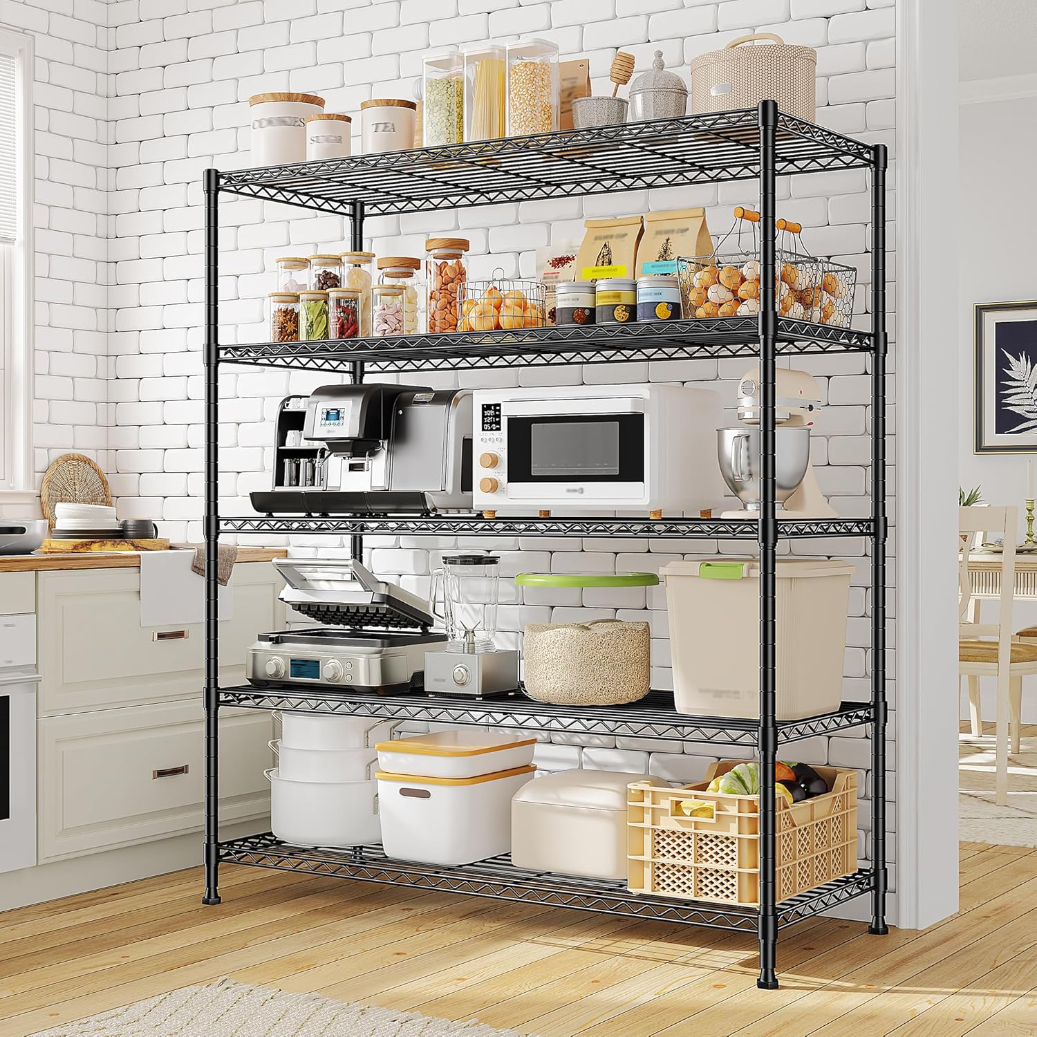 45 "W Storage Shelves 5 Tier Wire Shelving Unit Adjustable Metal Shelving Wire Shelf Pantry Shelves Wire Commercial Rack for Closet Kitchen Pantry Utility Room Garage 45" Wx 13.5" Dx70.5 H Black - Image 2