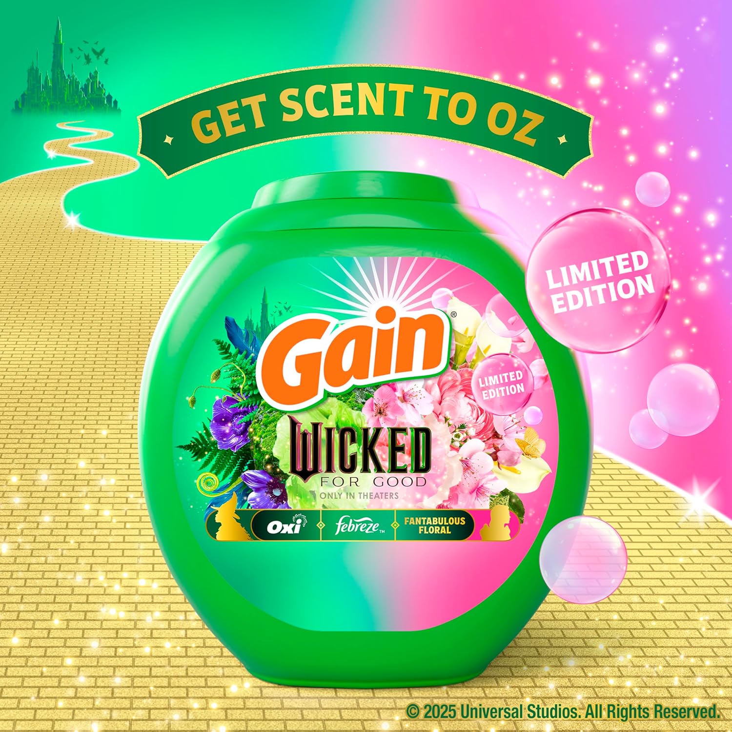 Gain Flings! "Wicked: For Good" Limited Edition Laundry Detergent Pacs, 42 Count, Fantabulous Floral Scent, 3 in 1 HE Detergent Pacs with Oxi Boost and Febreeze - Image 2