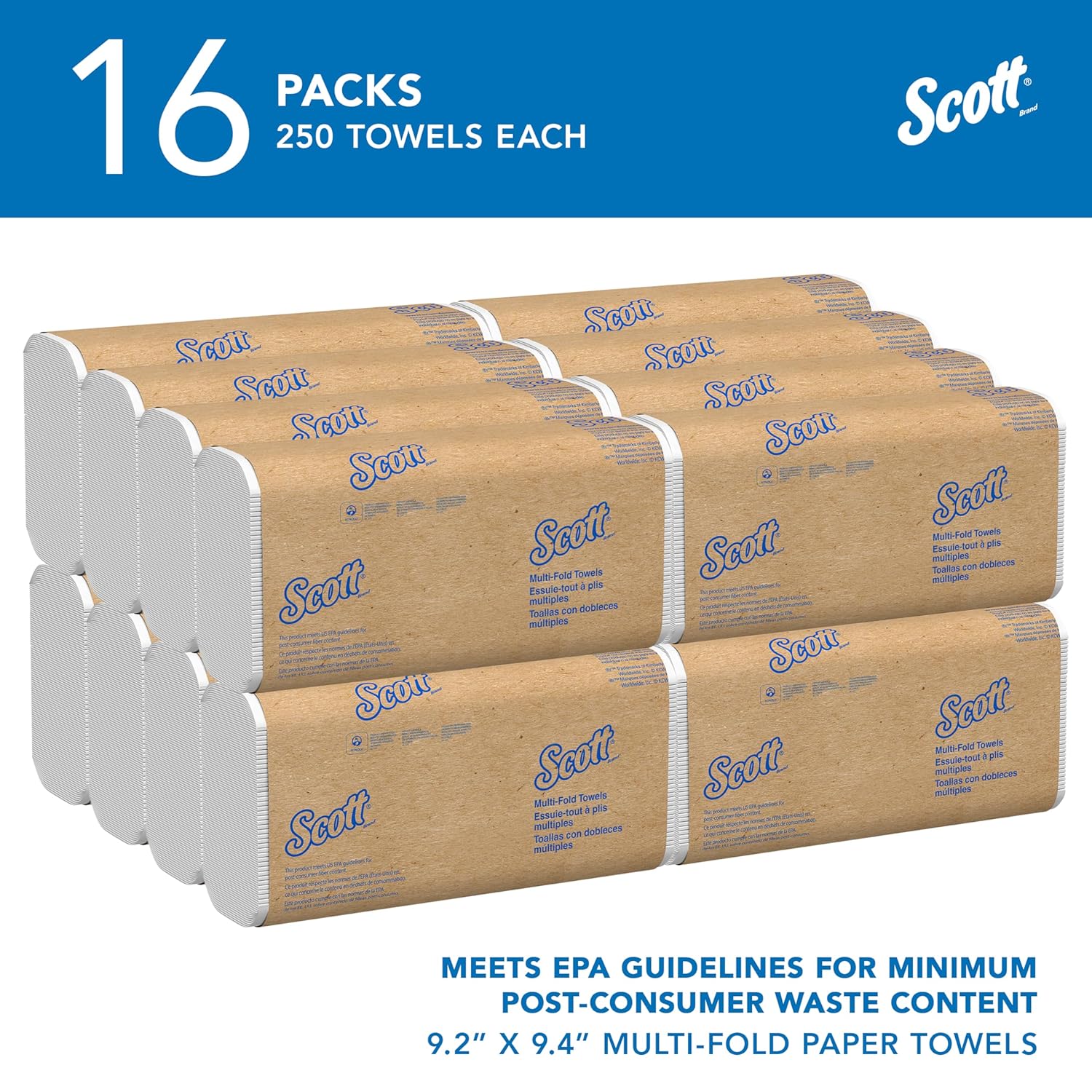 Scott® Professional Universal Multifold Paper Towels, Bulk (01804), Absorbency Pockets, 9.2" x 9.4" sheets, Plus Tier, Compressed, White (250 Sheets/Pack, 16 Packs/Case, 4,000 Sheets/Case) - Image 2