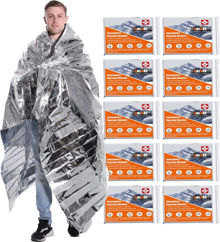 ANLOKE Emergency Blankets Mylar Thermal Blanket,(10 Pack) of Gigantic Space Blanket 84 * 64 in. Survival Blankets Heavy Duty Camping Gear,First Aid