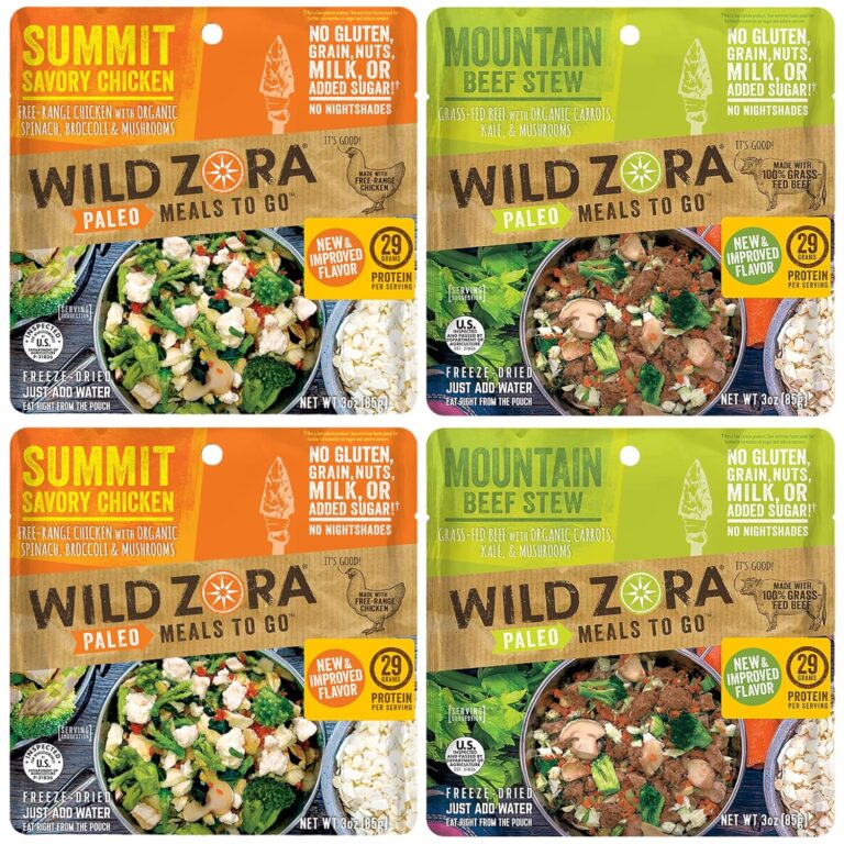 Wild Zora Paleo Freeze Dried Meals for Backpacking & Camping - Healthy Gluten Free & Grain Free Camping Meals/Backpacking Food + No Added Sugar - Great for Travel (AIP 4-pack)