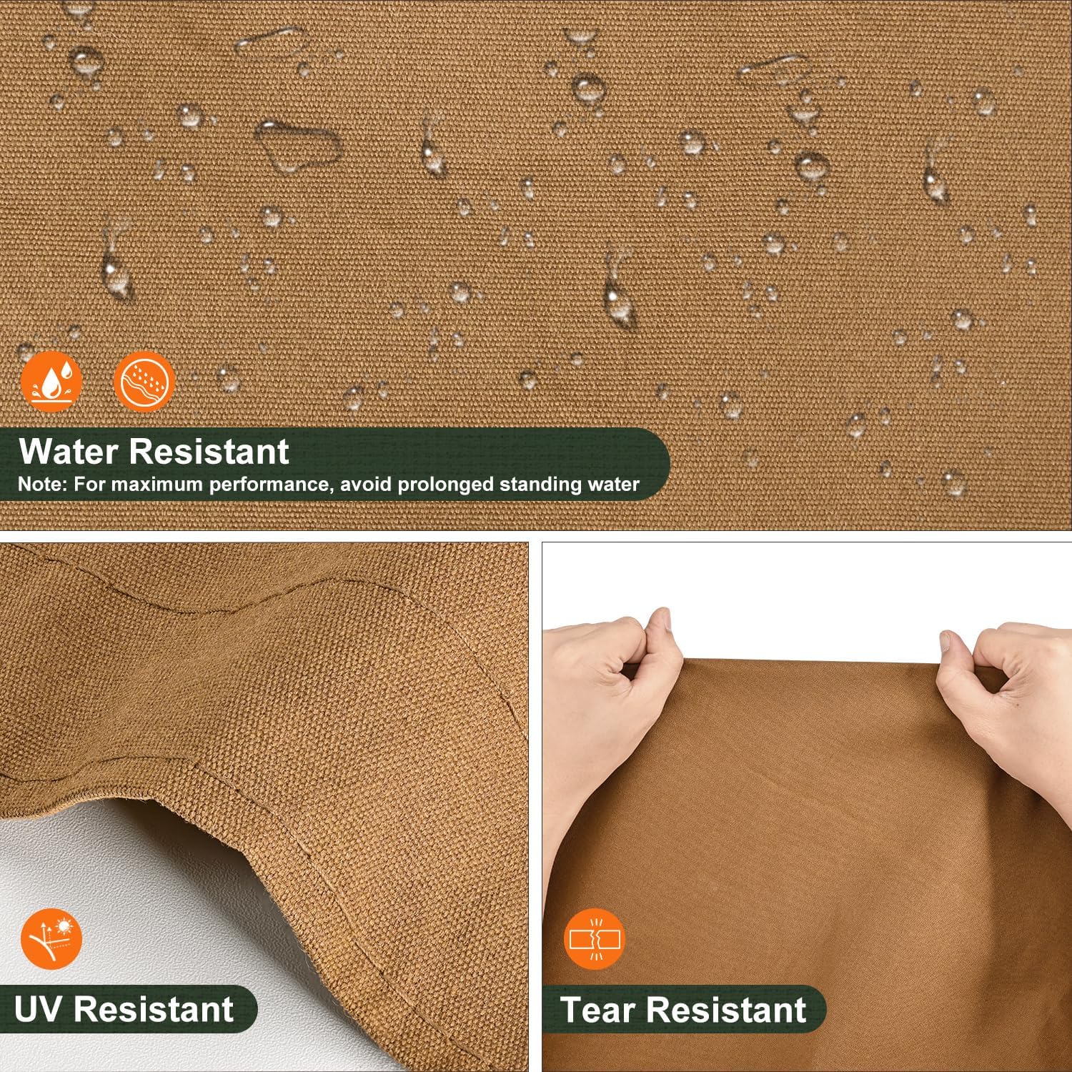 Canvas Tarp 10x12 Feet, 12 Oz Heavy Duty Water Resistant with Rustproof Grommets, UV Resistant, Multipurpose Outdoor Tarpaulin for Camping, Canopy, Woodpile, Trailer (Tan) - Image 4