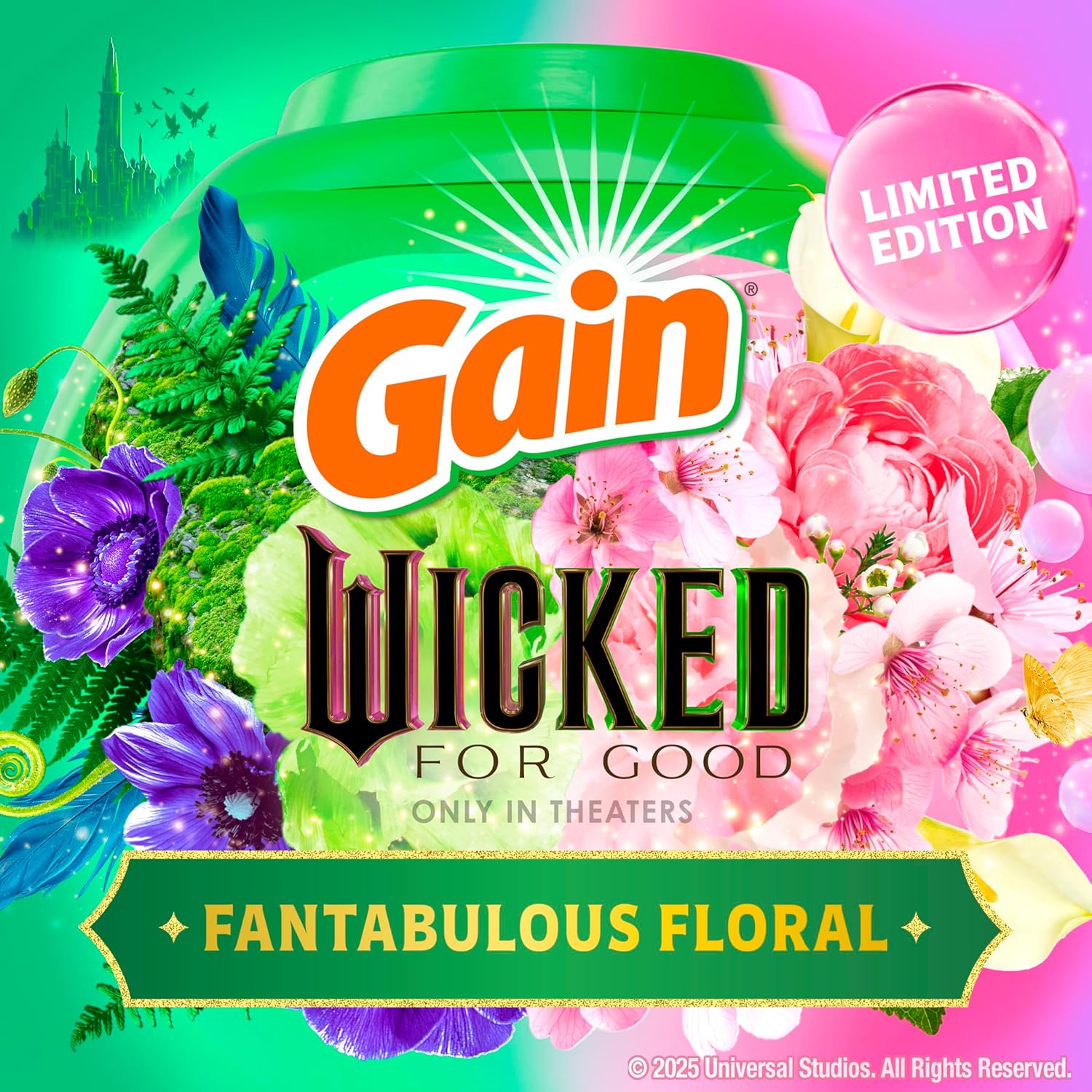 Gain Flings! "Wicked: For Good" Limited Edition Laundry Detergent Pacs, 42 Count, Fantabulous Floral Scent, 3 in 1 HE Detergent Pacs with Oxi Boost and Febreeze - Image 3