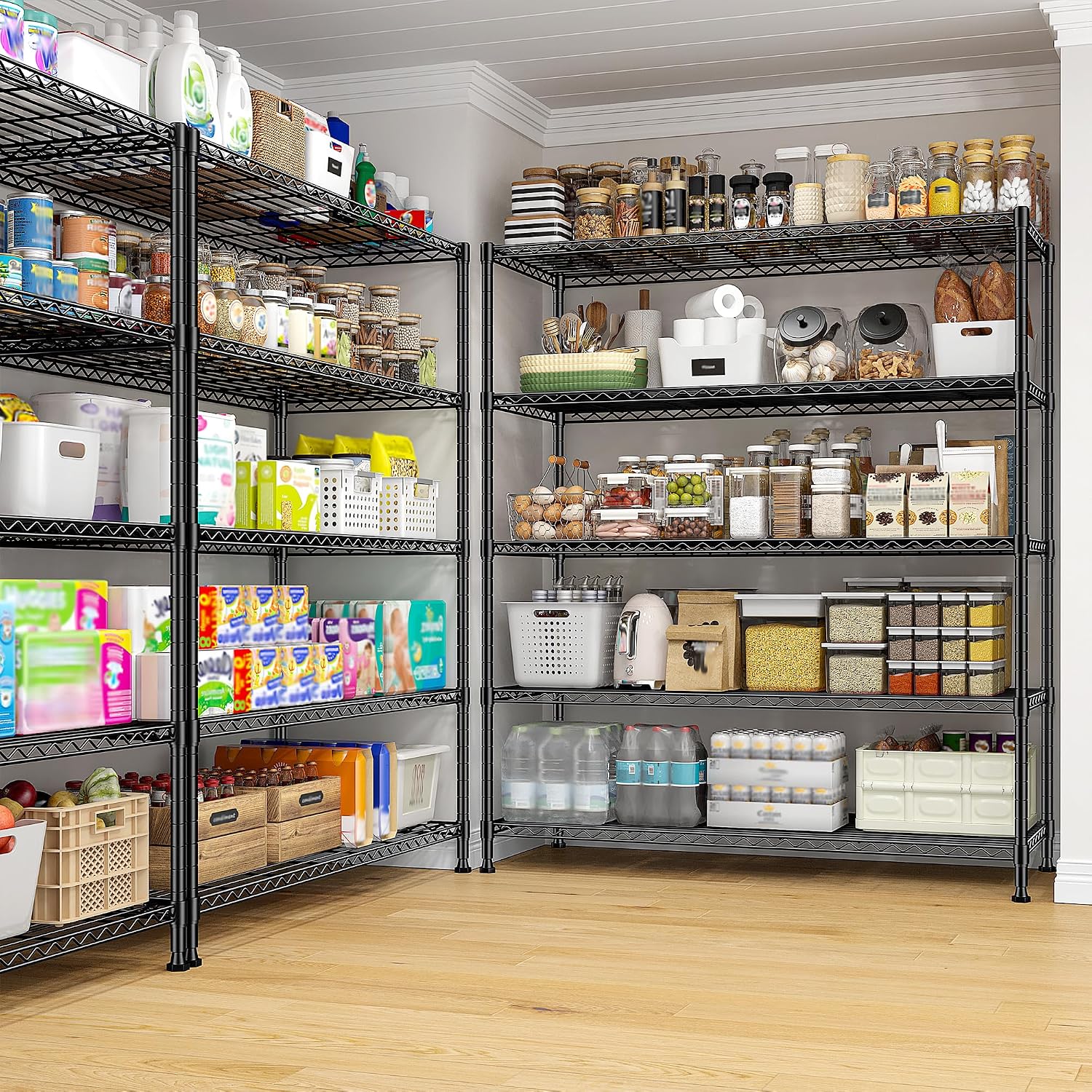 45 "W Storage Shelves 5 Tier Wire Shelving Unit Adjustable Metal Shelving Wire Shelf Pantry Shelves Wire Commercial Rack for Closet Kitchen Pantry Utility Room Garage 45" Wx 13.5" Dx70.5 H Black - Image 5