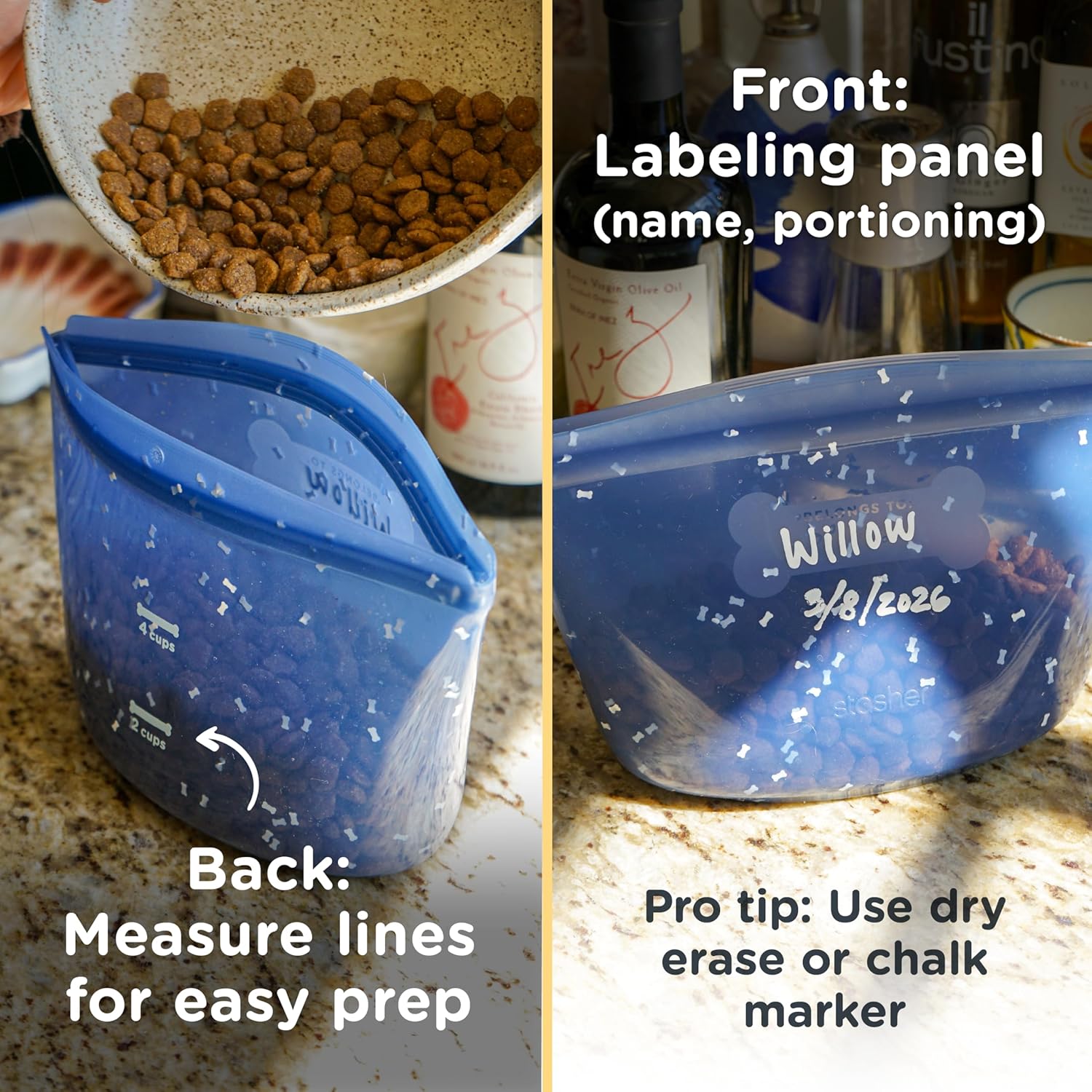 Stasher Pet Reusable Puppy Essentials Dog Travel Bag, Airtight Seal, Dog Travel Accessories, 4-Cup Dog Food Travel Container, Dog Food Travel Bag, Food Grade Silicone, Freezer & Dishwasher Safe - Image 3