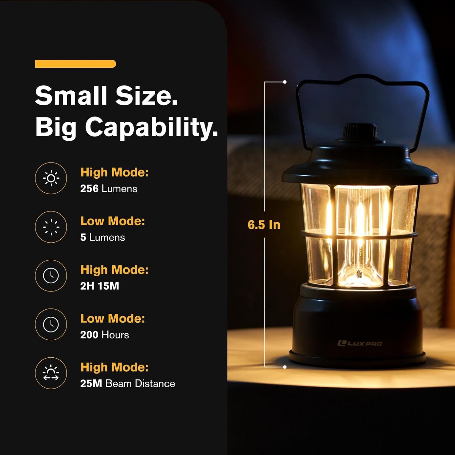 LUXPRO Retro LED Lantern - Battery-Powered Emergency Lantern - Water Resistant - Bright LED Lamp for Indoor & Outdoor Use - Use for Tents, Hiking or Hurricane Prep (Black, Pack of 2) - Image 3