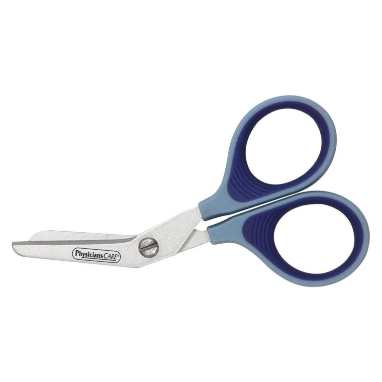 PhysiciansCare 90294 Titanium Non-Stick First Aid Bandage Scissors, Bent 4-Inch Scissors, Blue