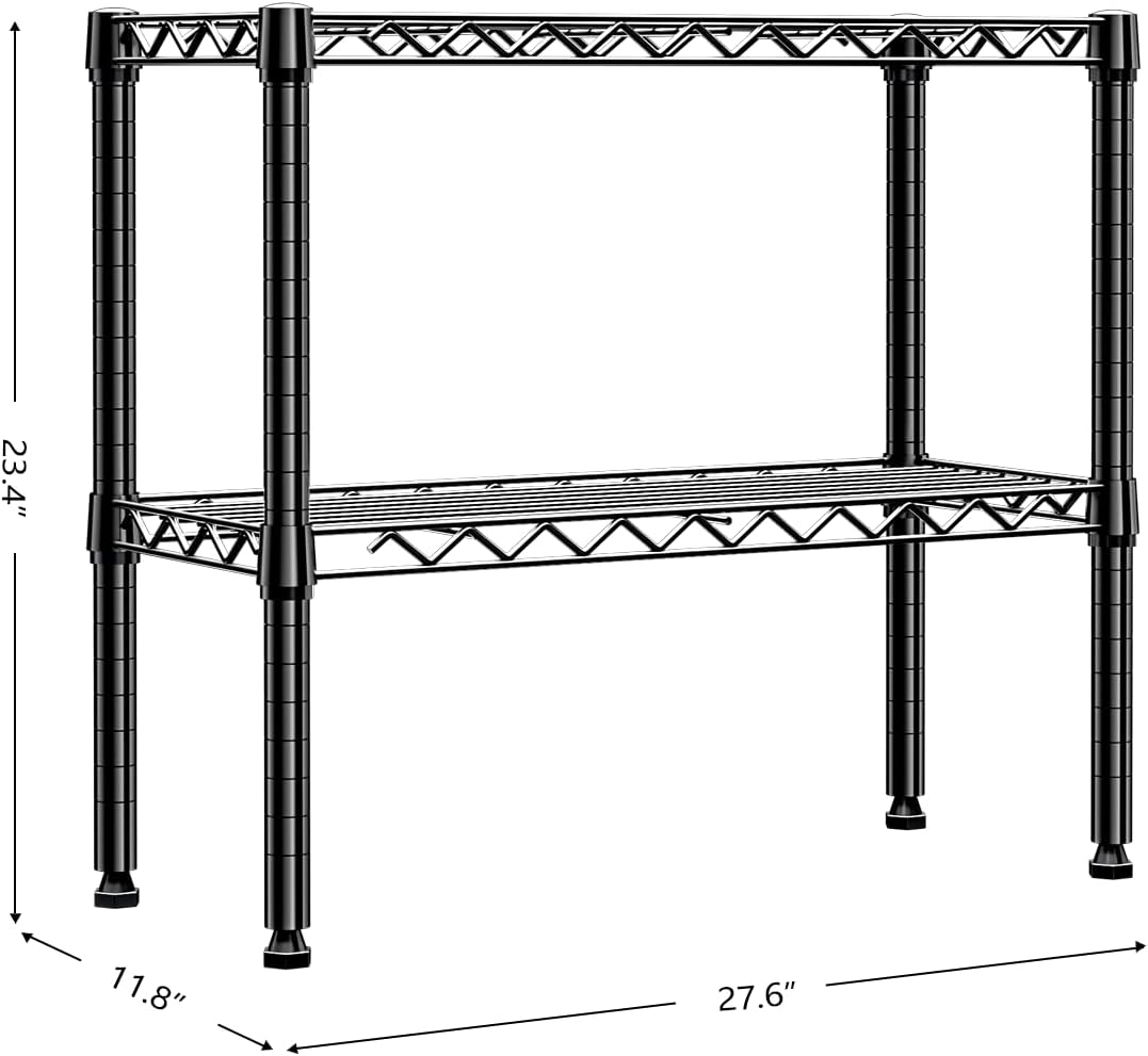MZG 220 lbs 2 Tier Storage Rack Metal Wire Shelving Unit, Storage Standing Household Shelf Organizer for Laundry Bathroom Kitchen Pantry Closet Basement Utility Room, Black 11.8" D x 27.6" W x 23.4" H - Image 3