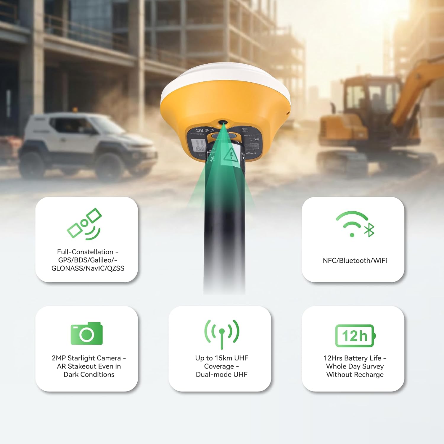 L1-AR GNSS RTK Rover – AR+ GNSS, GPS RTK Handheld Collector with Software & Visual Stakeout, Global Shutter with 2 MP, 2cm Accuracy, 15km UHF, 120° Tilt Survey | Professional Support - Image 7