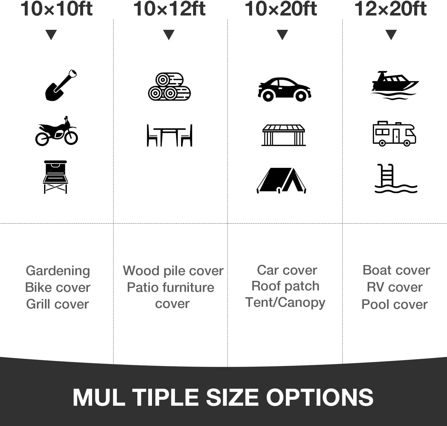 Pattiumo Tarp Waterproof 10 X 12 FT 16 Mil Heavy Duty Tarp Multipurpose Tarps Heavy Duty Waterproof Protective Cover UV All Weather Resistant for Shelter Camping, Silver/Black - Image 6